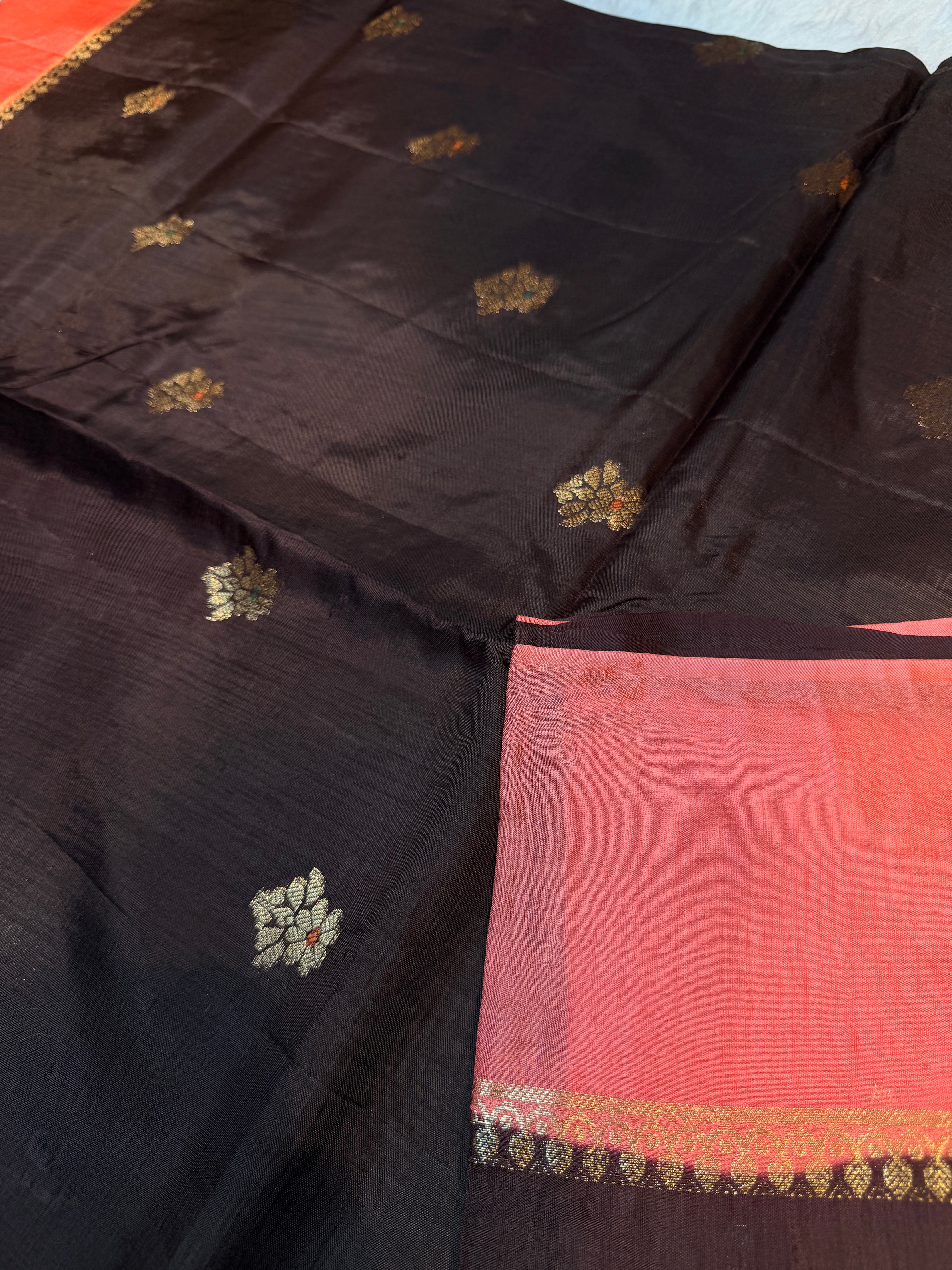 Viscose Crepe Plain Border- Dark Brown