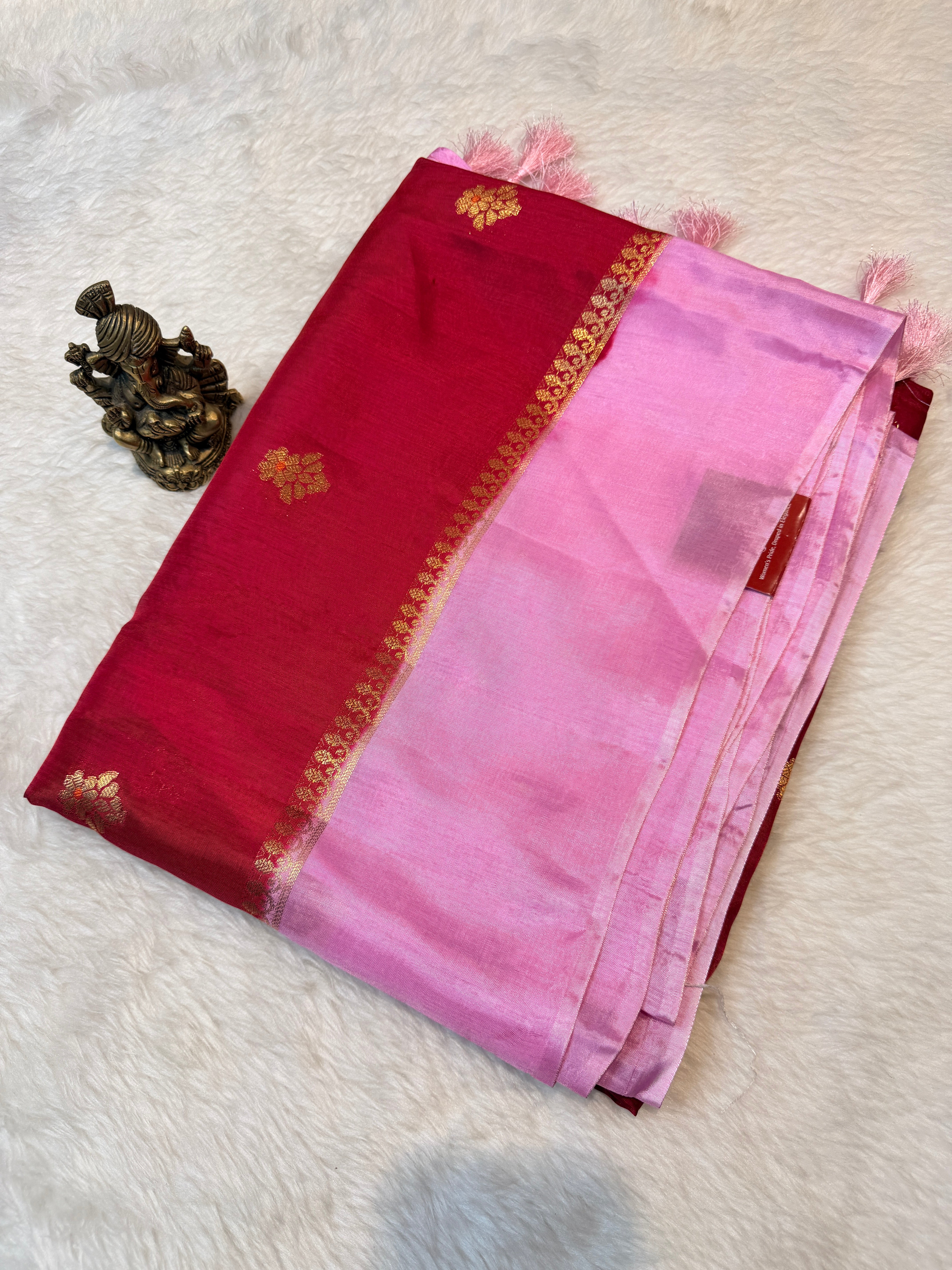 Viscose Crepe Plain Border-Red