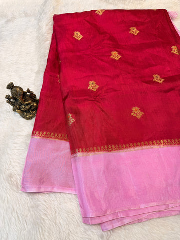 Viscose Crepe Plain Border-Red