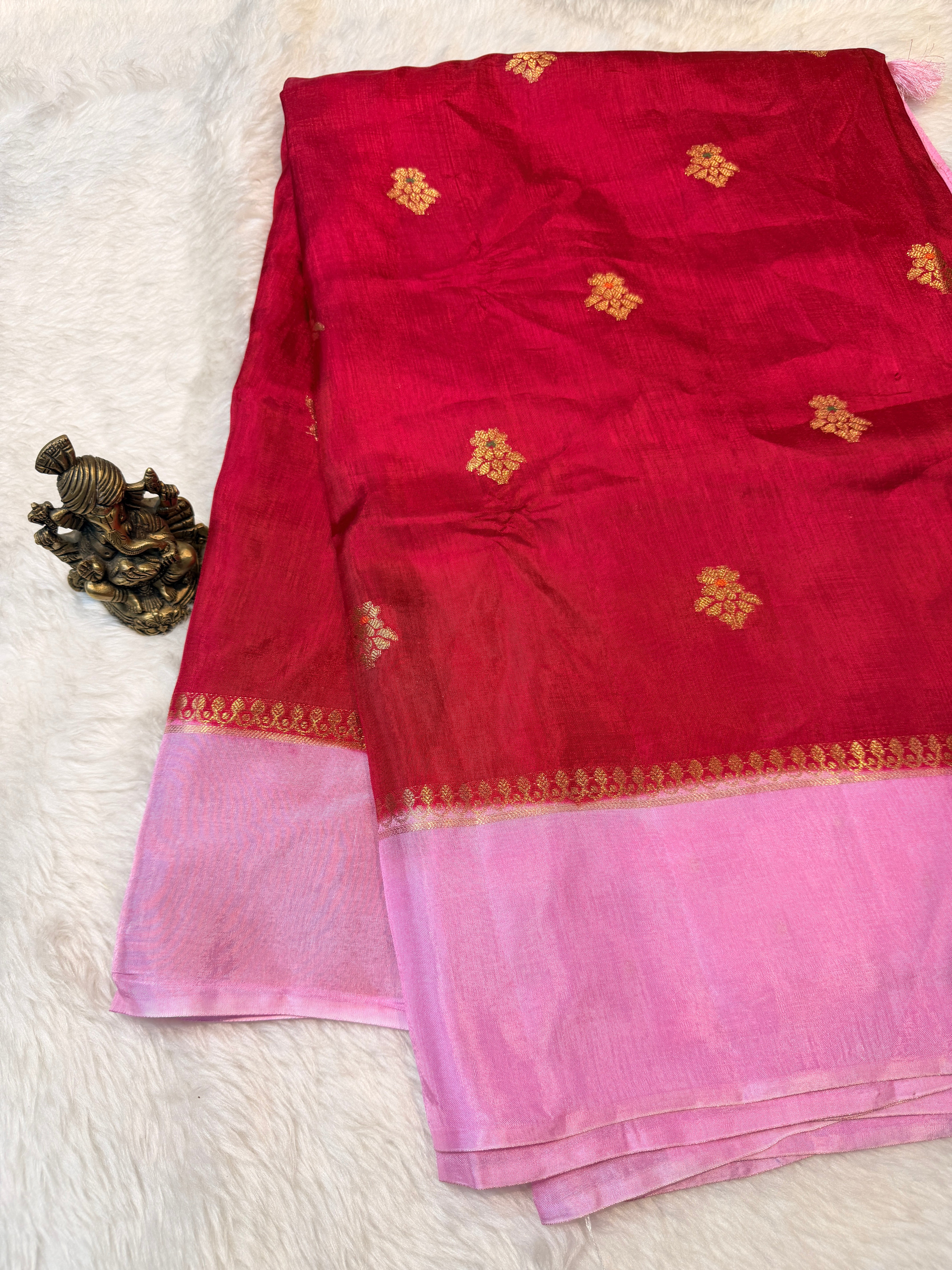 Viscose Crepe Plain Border-Red
