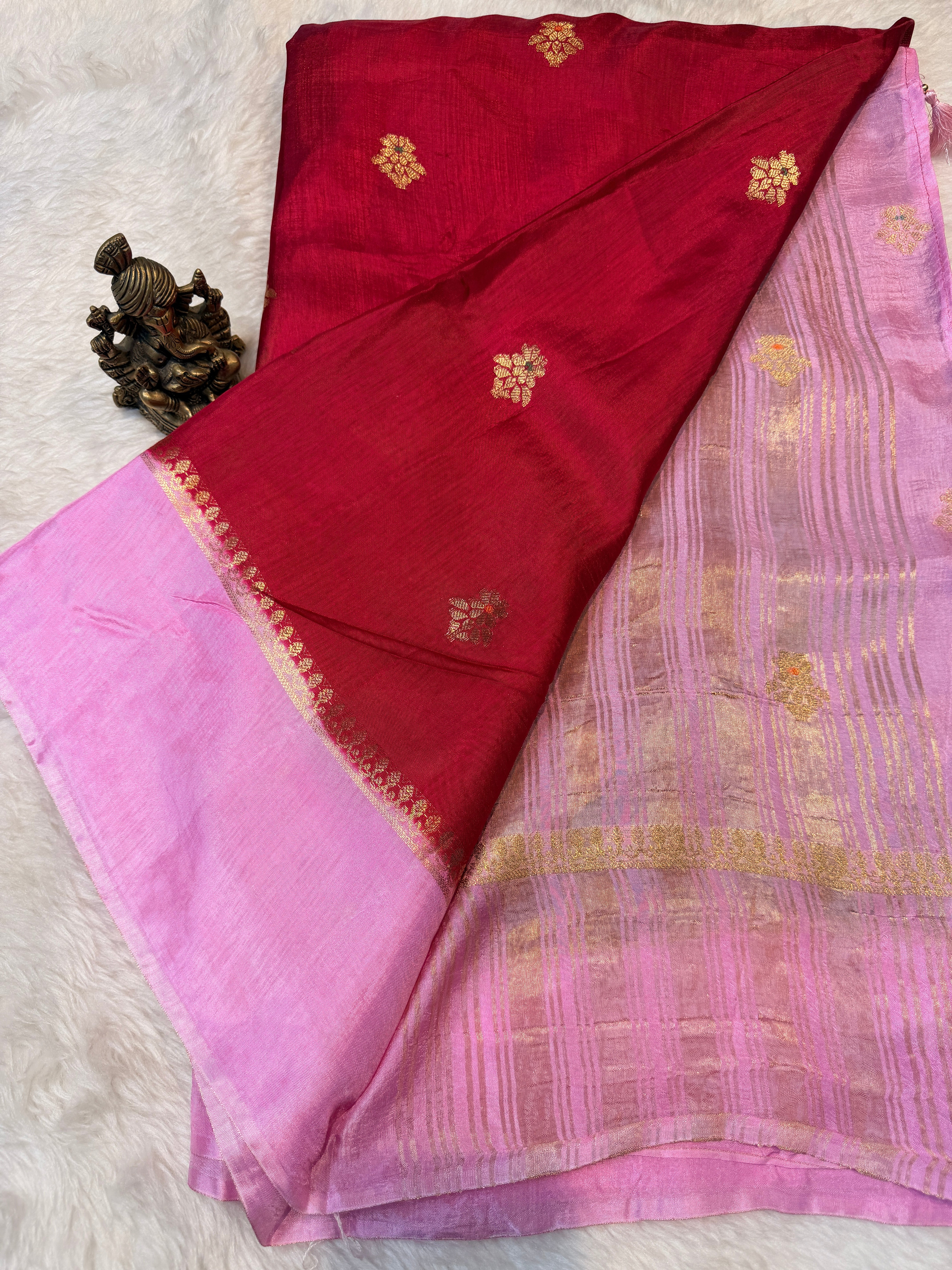Viscose Crepe Plain Border-Red