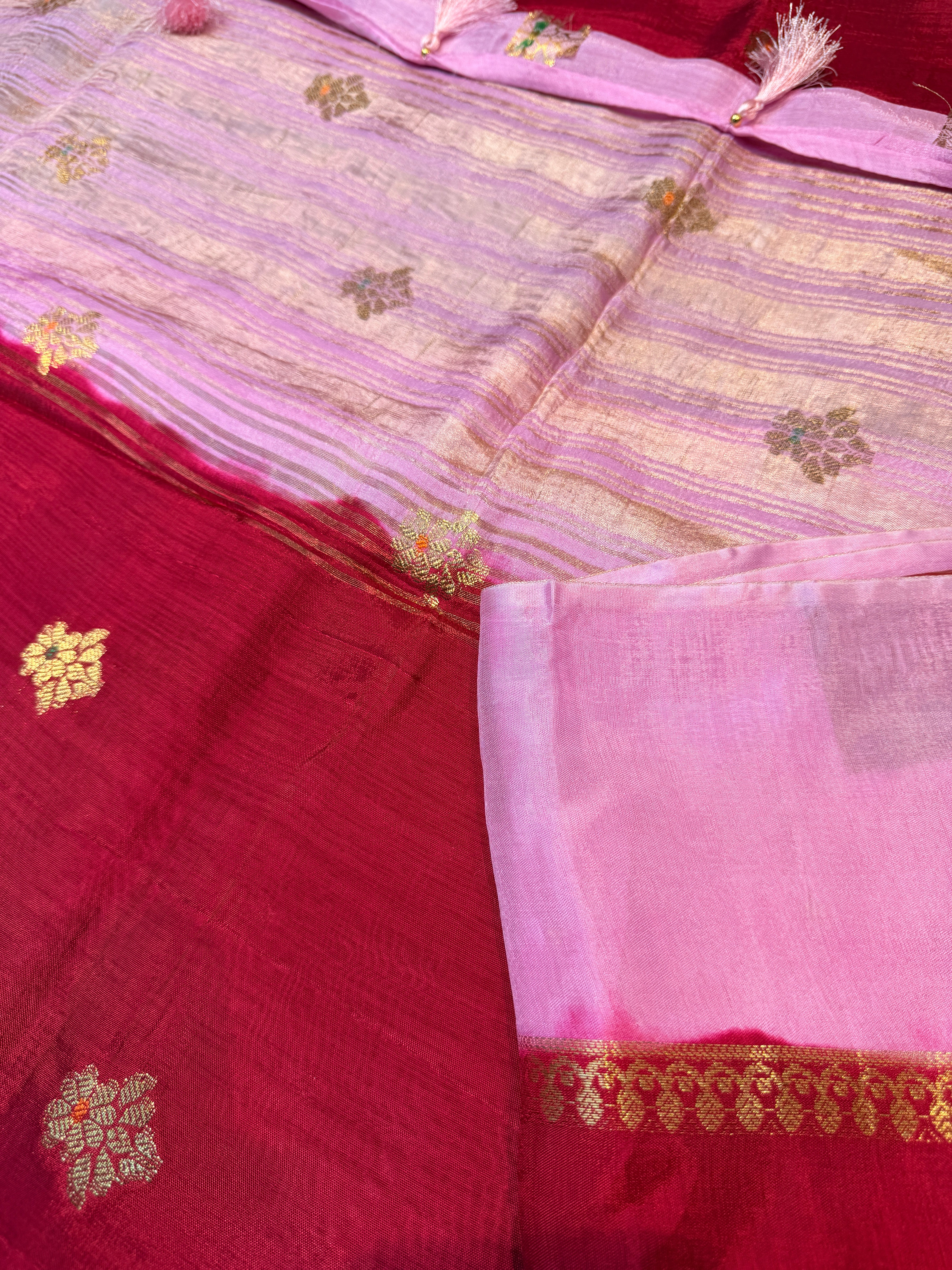 Viscose Crepe Plain Border-Red