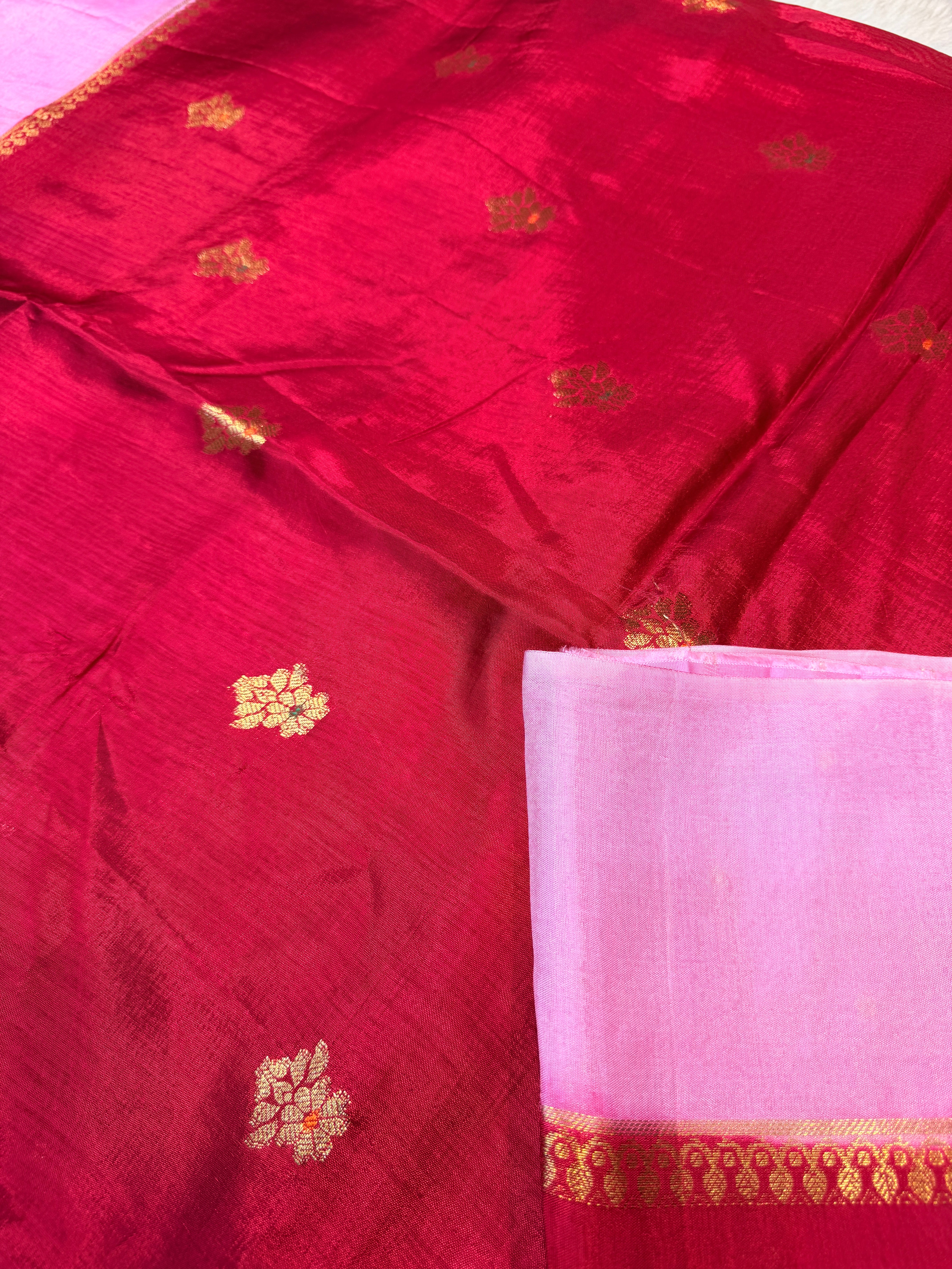 Viscose Crepe Plain Border-Red