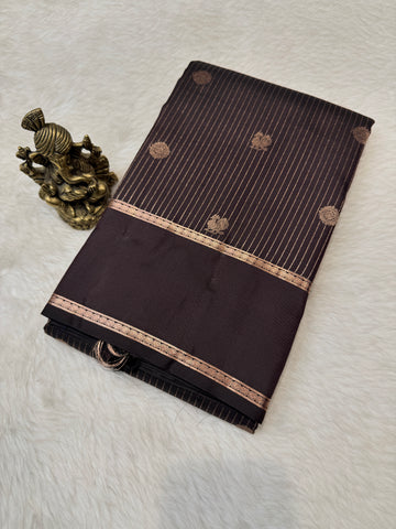 Pure Kanchi Stripes Bentex Border-Coffee Brown