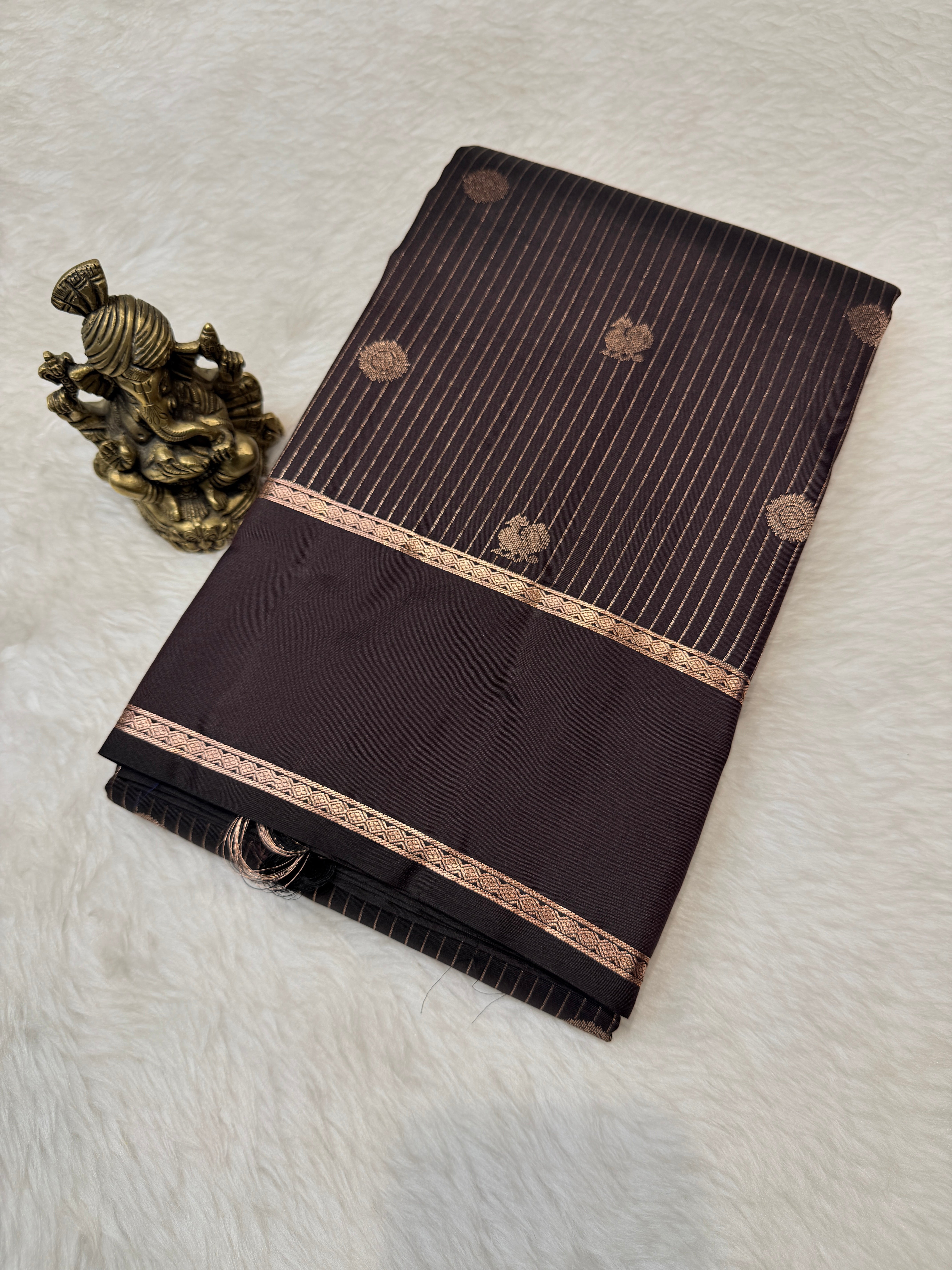 Pure Kanchi Stripes Bentex Border-Coffee Brown
