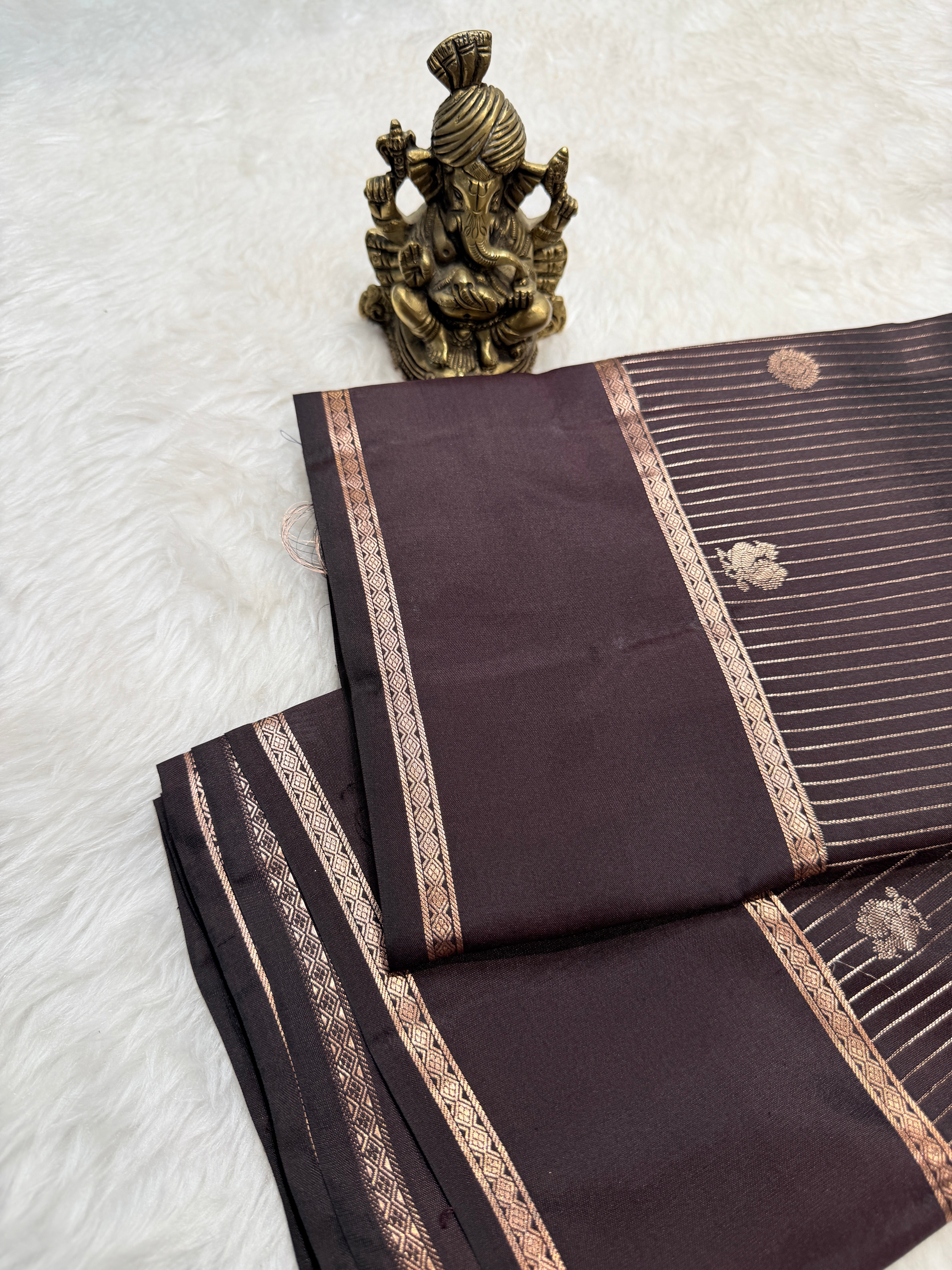 Pure Kanchi Stripes Bentex Border-Coffee Brown