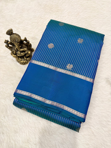 Pure Kanchi Stripes Bentex Border-PeacockBlue