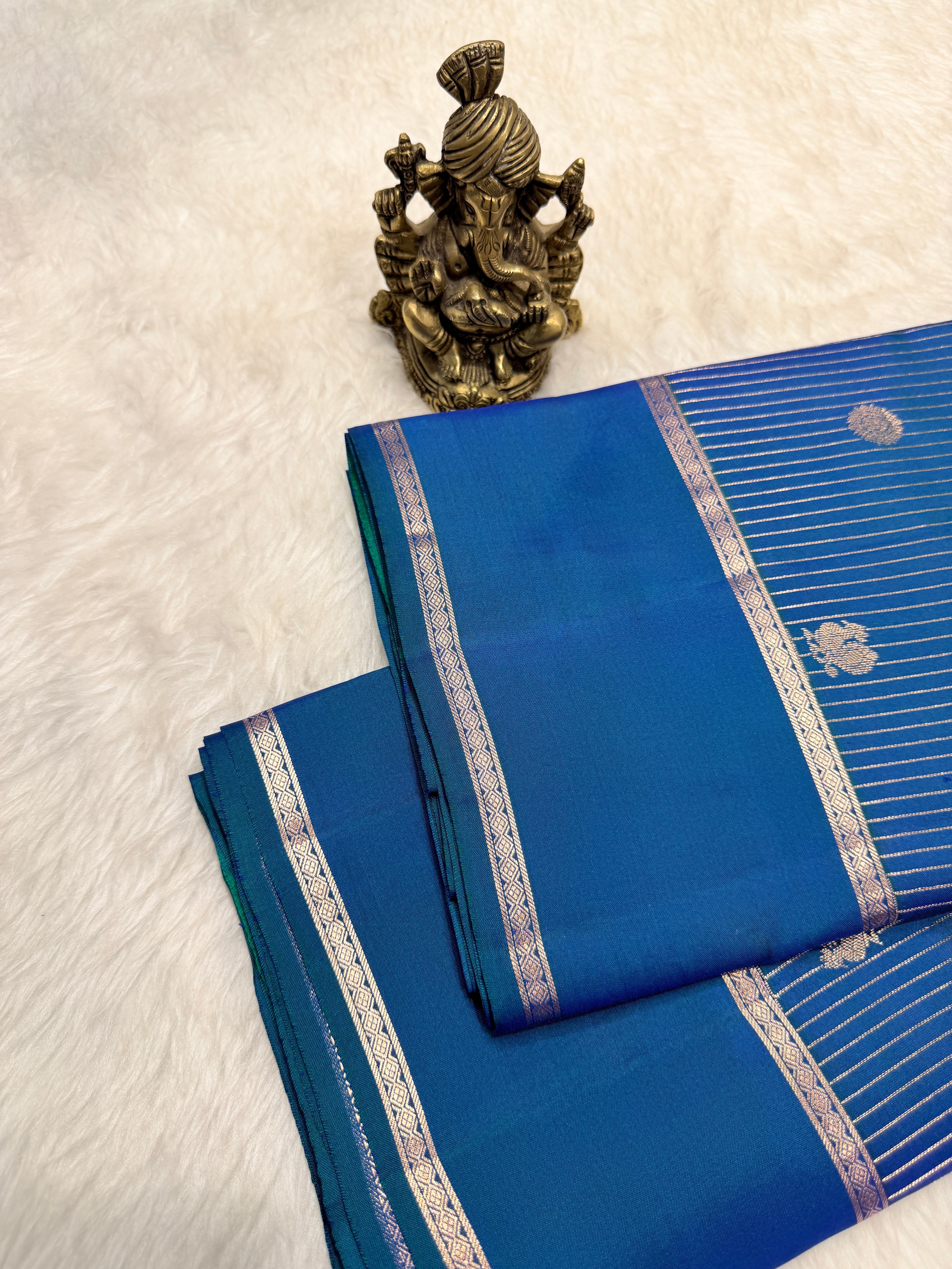Pure Kanchi Stripes Bentex Border-PeacockBlue