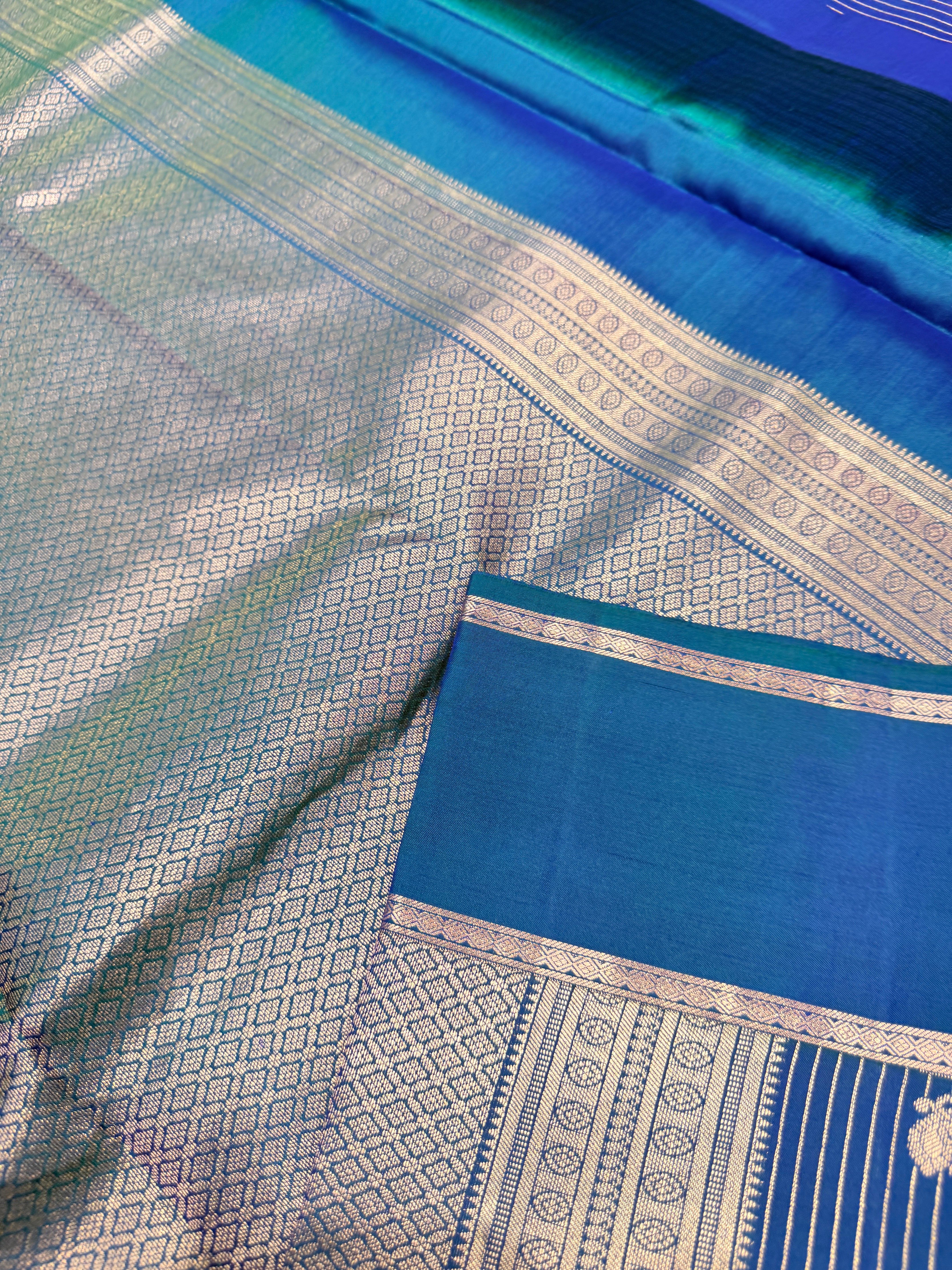 Pure Kanchi Stripes Bentex Border-PeacockBlue