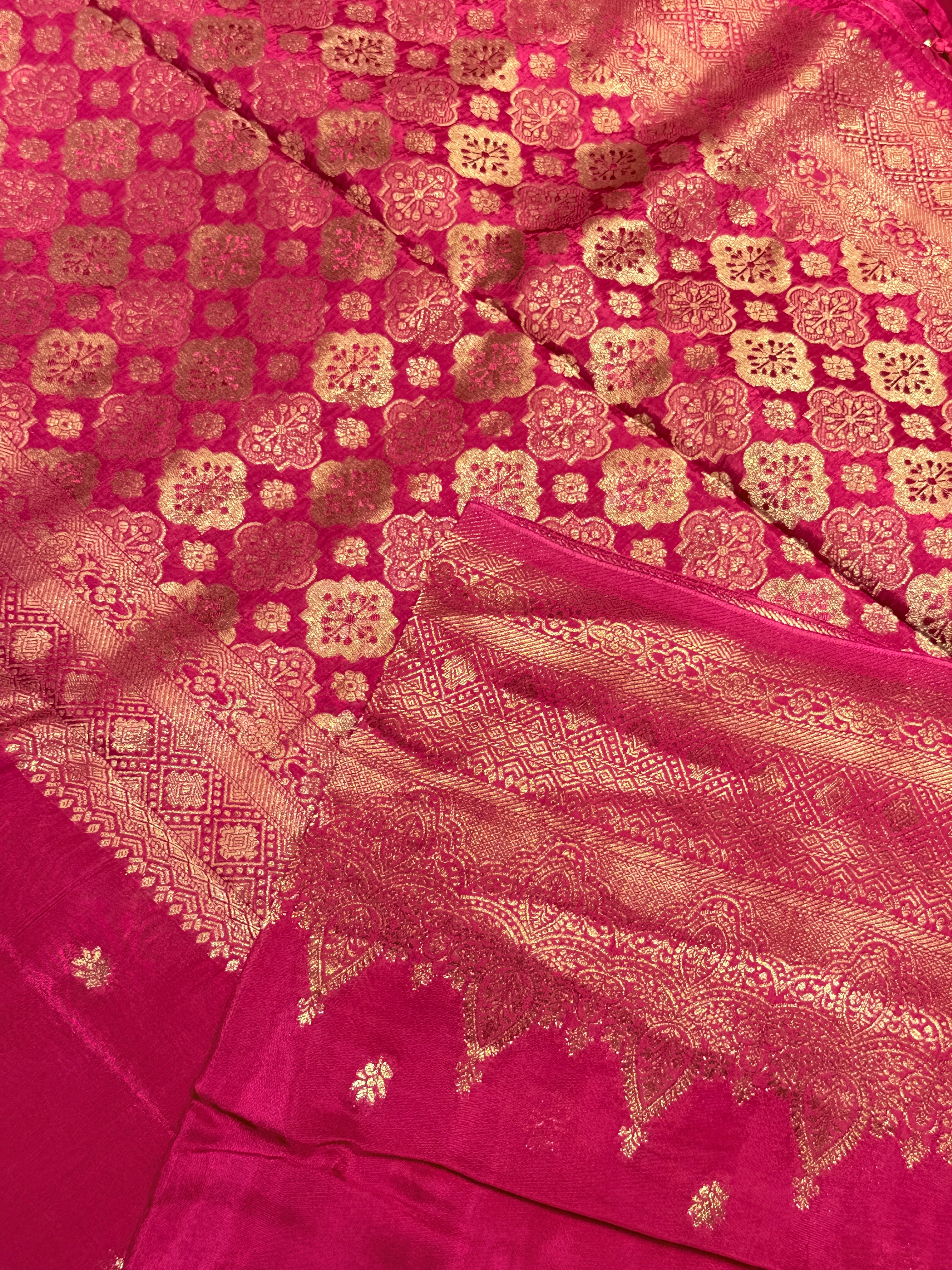 Semi Banaras Crepe-Dark Pink