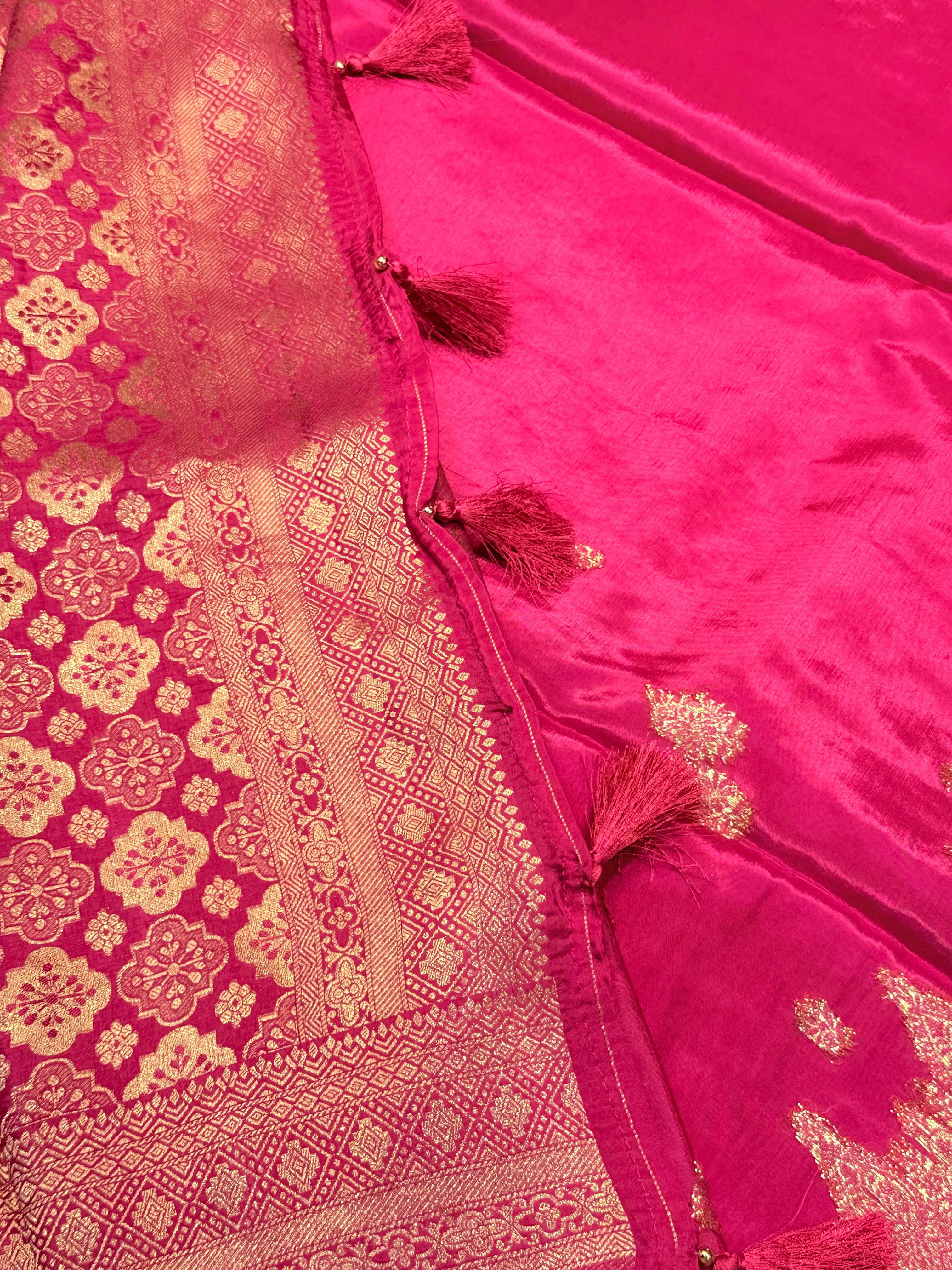 Semi Banaras Crepe-Dark Pink