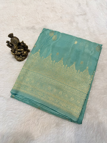 Semi Banaras Crepe-Mint Green