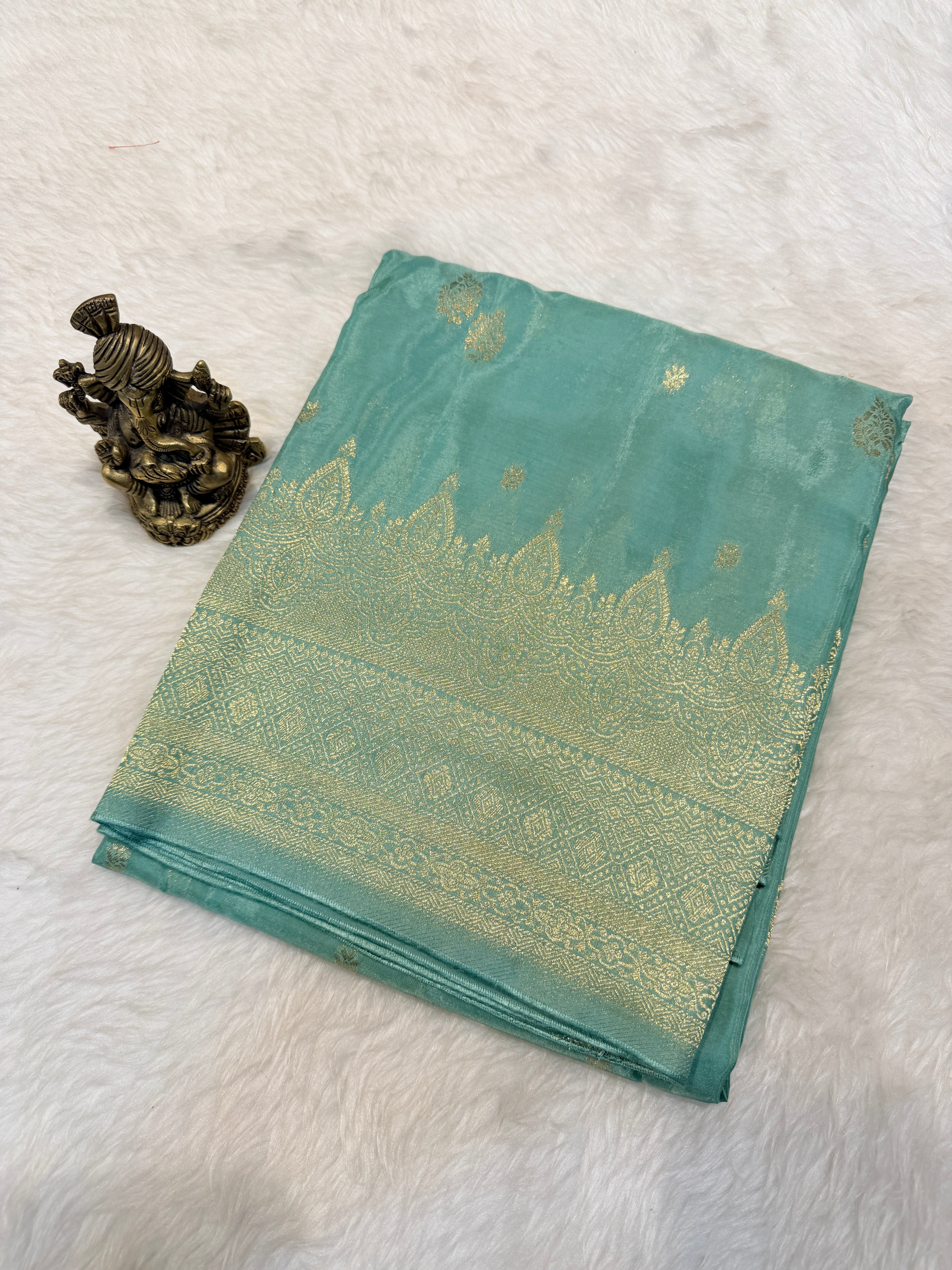 Semi Banaras Crepe-Mint Green