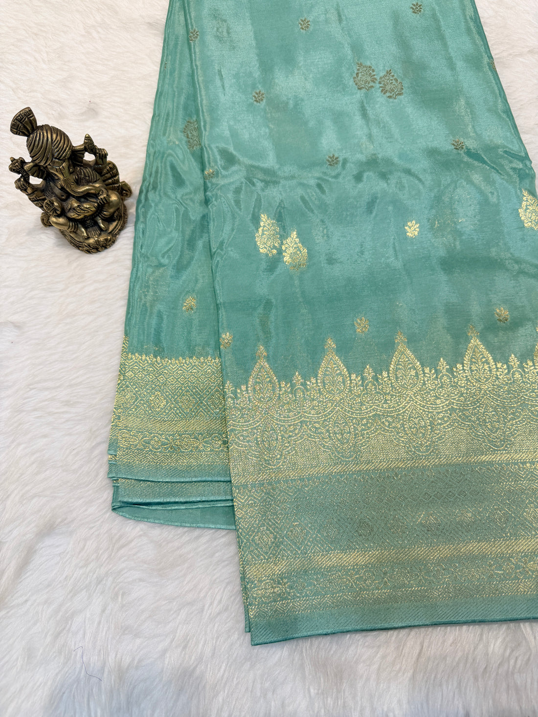 Semi Banaras Crepe-Mint Green