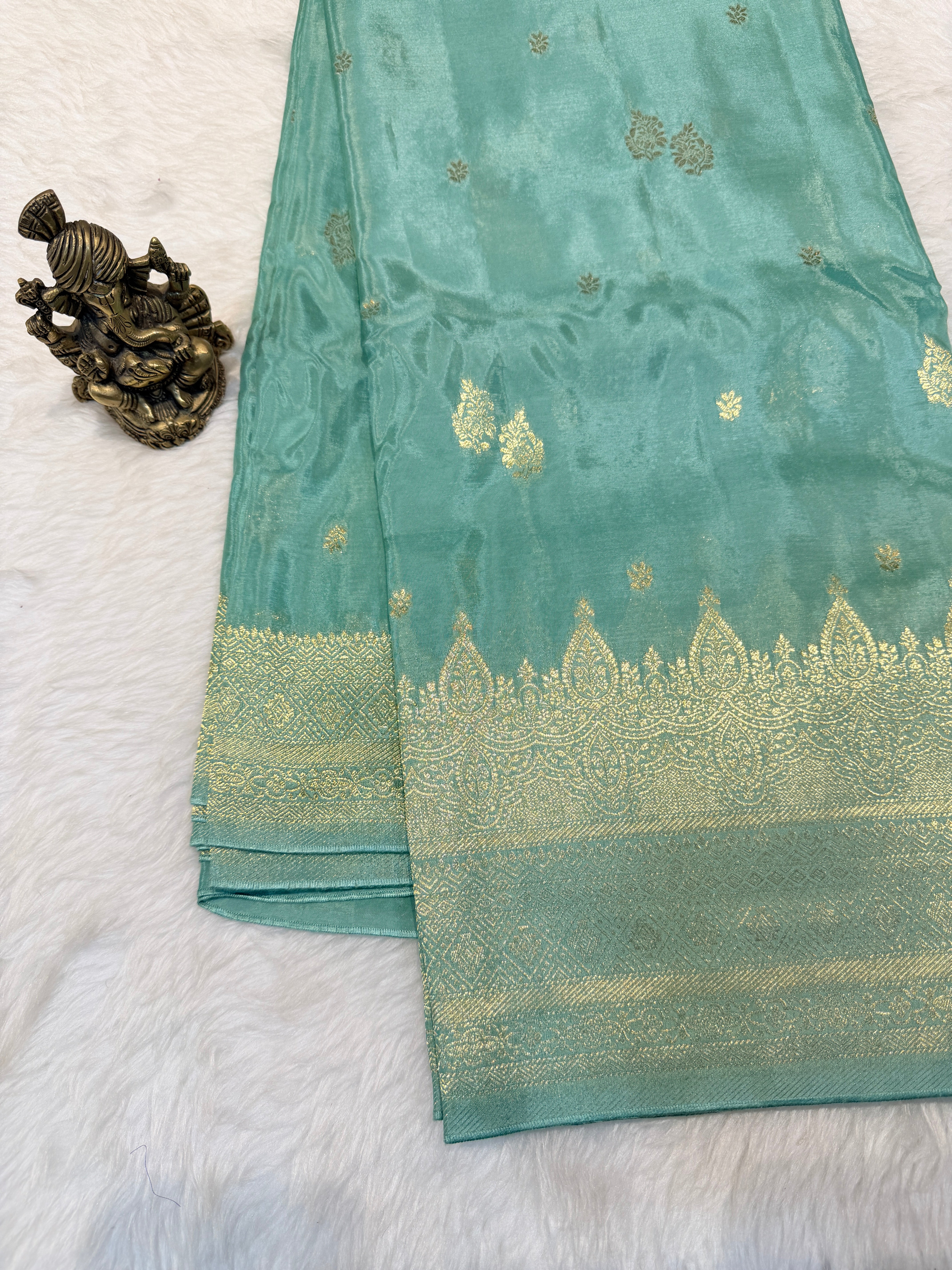 Semi Banaras Crepe-Mint Green