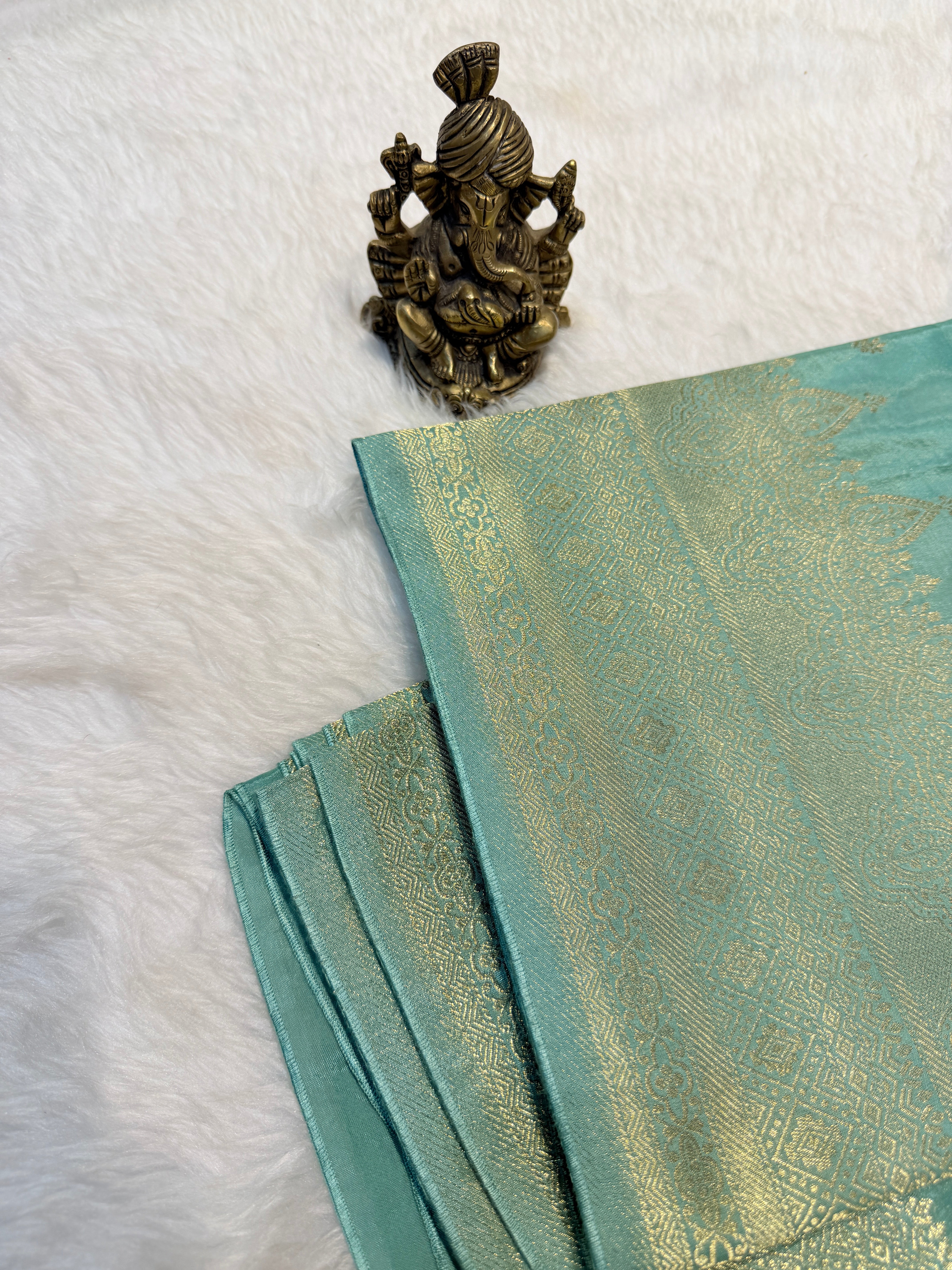 Semi Banaras Crepe-Mint Green