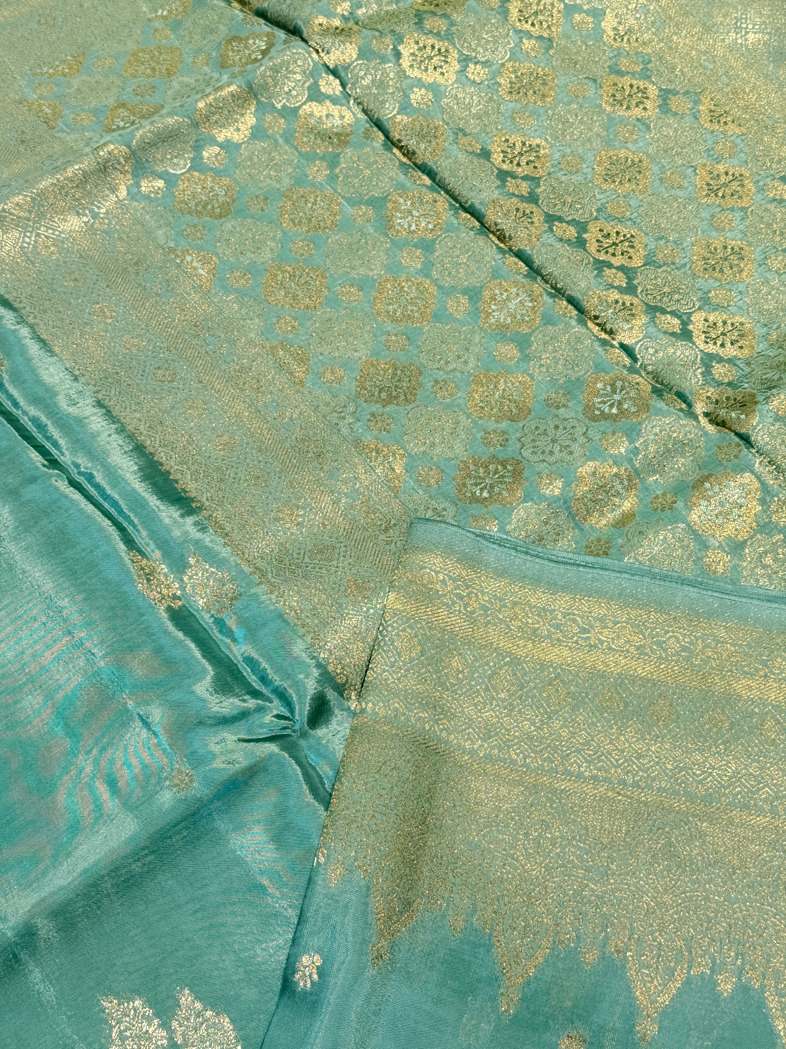 Semi Banaras Crepe-Mint Green