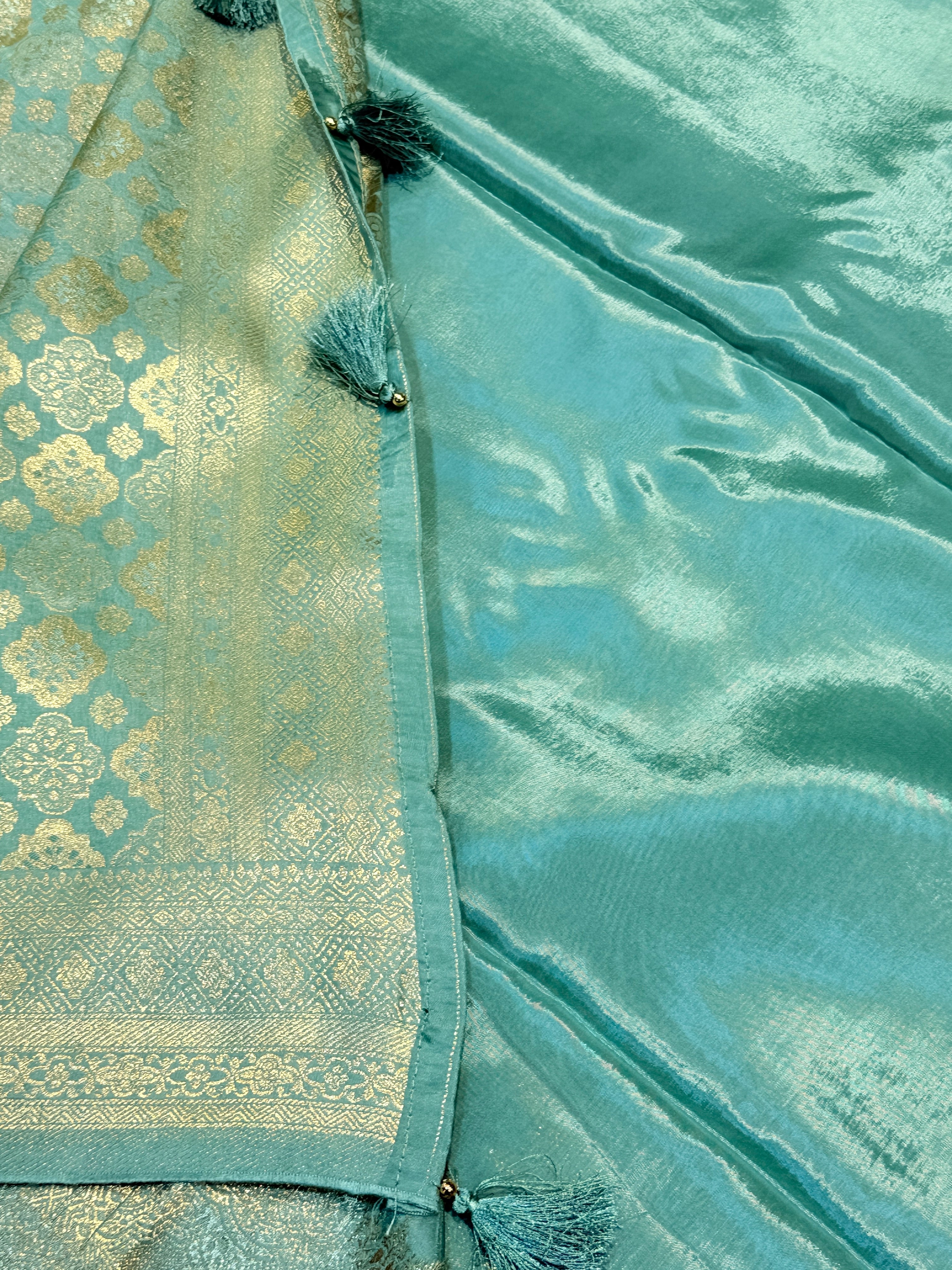 Semi Banaras Crepe-Mint Green