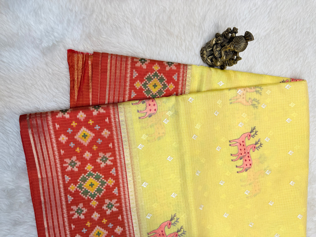 Kota Checks Deer Embroidery Saree