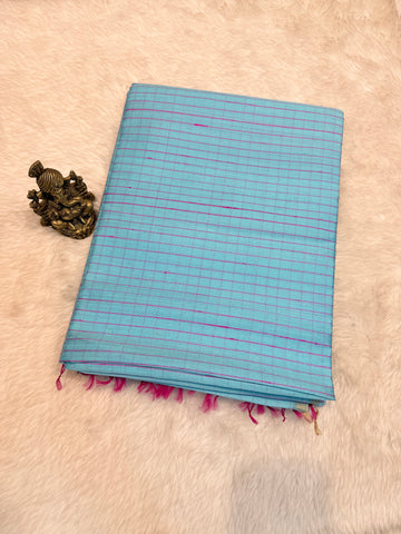 Premium Pure Raw Silk Checks Contrast Rich Pallu