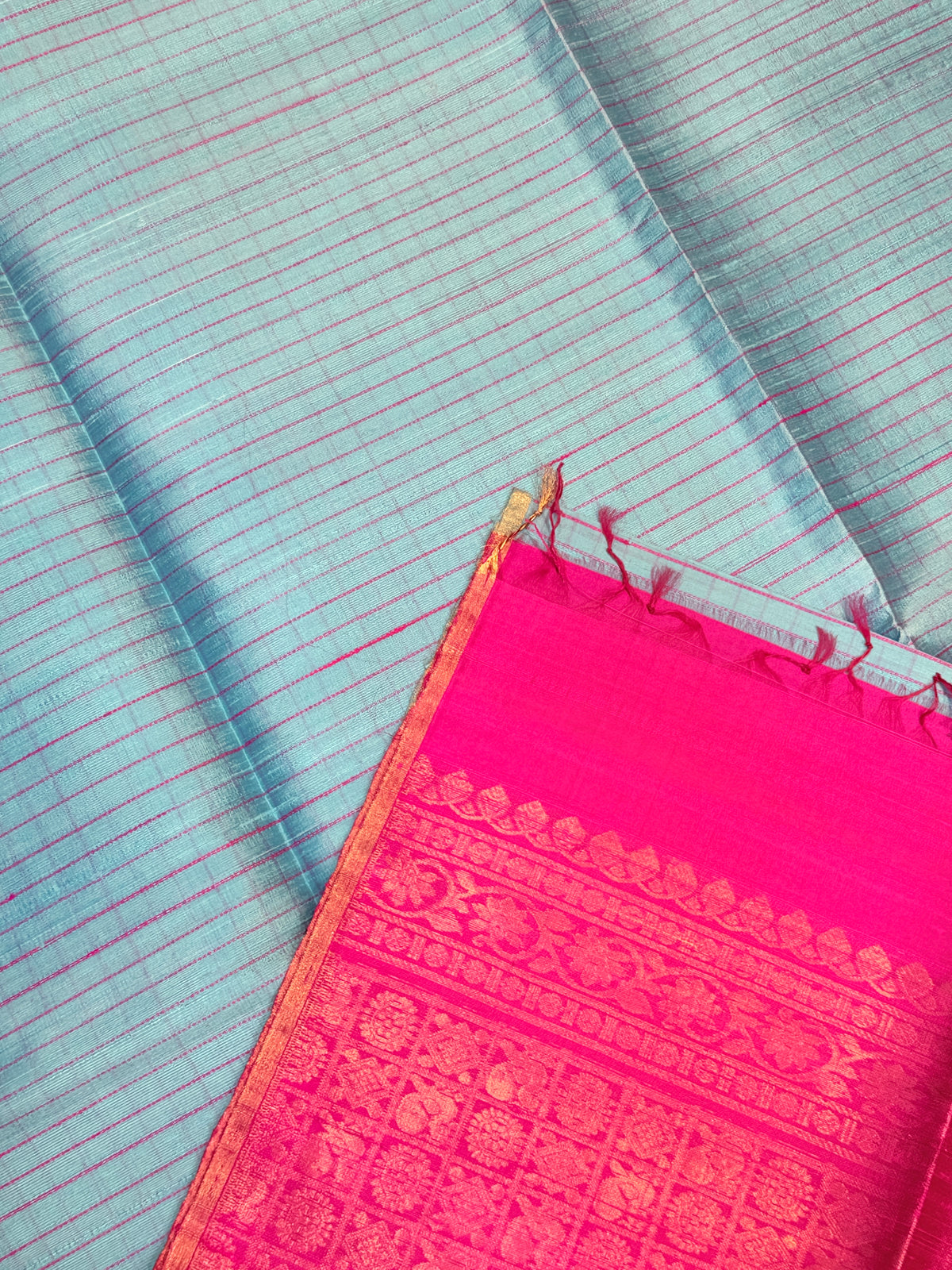 Premium Pure Raw Silk Checks Contrast Rich Pallu
