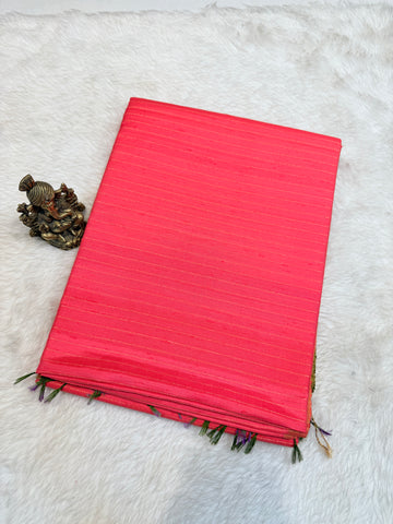 Premium Pure Raw Silk Rich Pallu- Orangish Pink