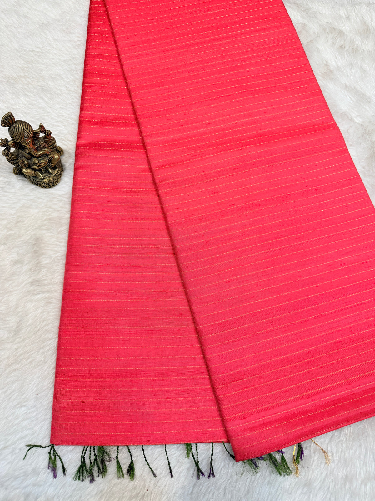 Premium Pure Raw Silk Rich Pallu- Orangish Pink