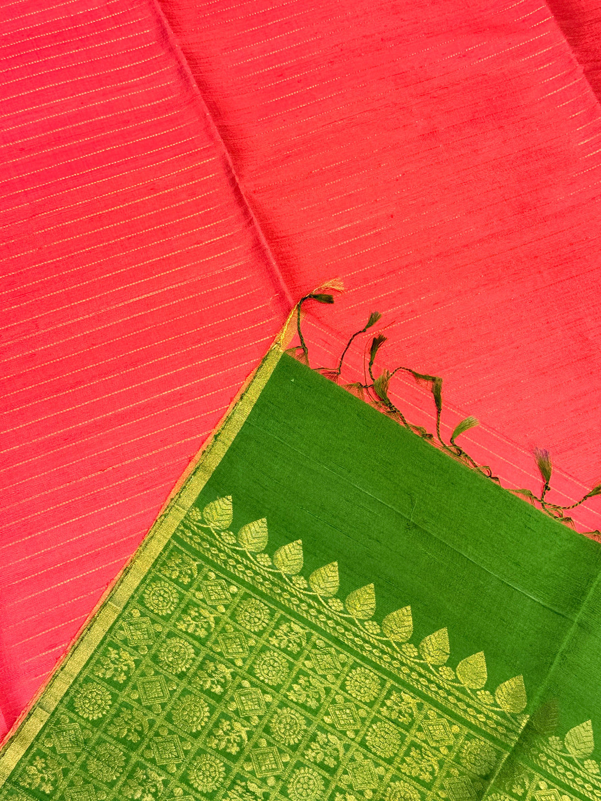 Premium Pure Raw Silk Rich Pallu- Orangish Pink