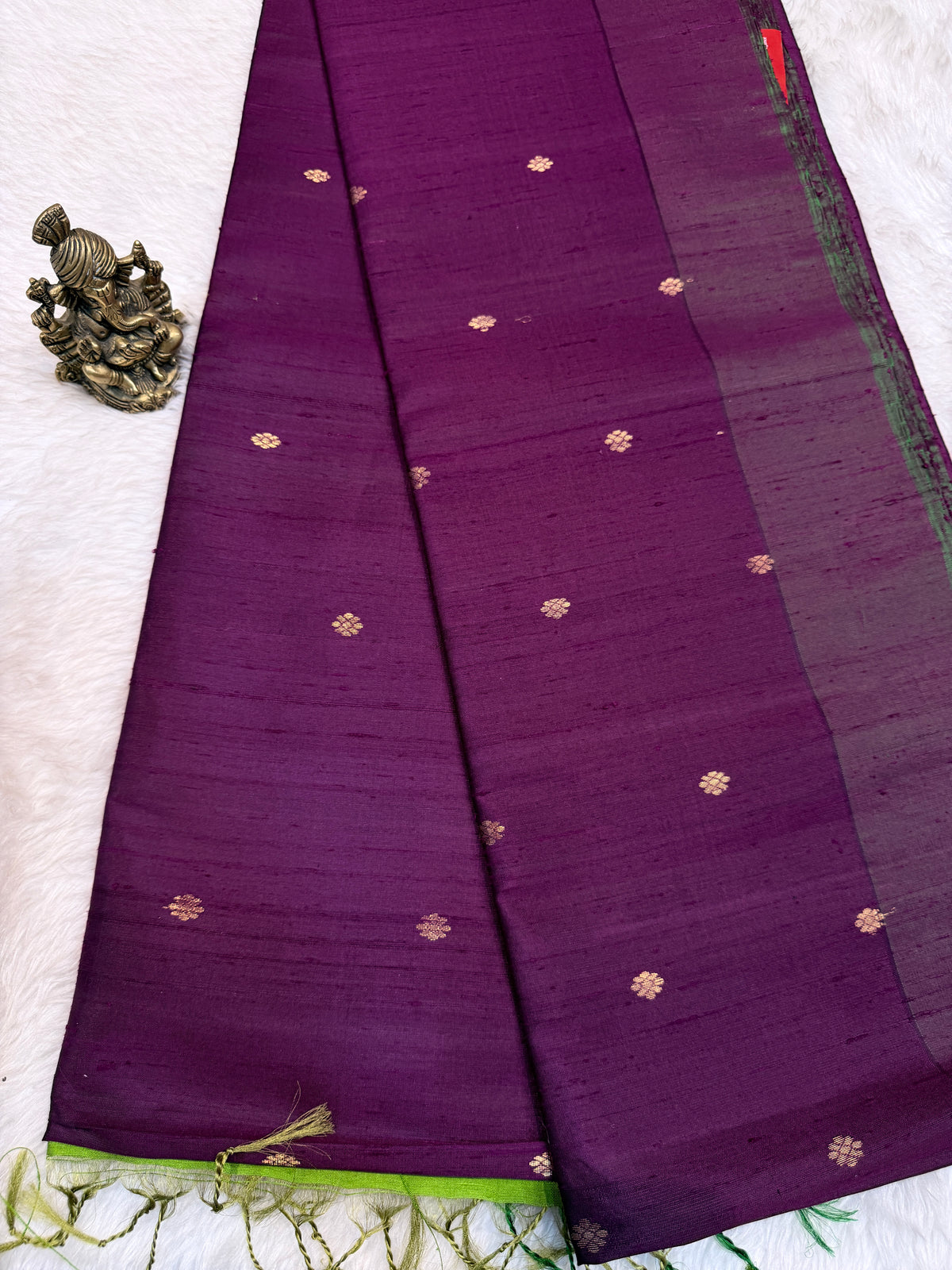 Premium Pure Raw Silk Rich Pallu -Wine and Parrot Green