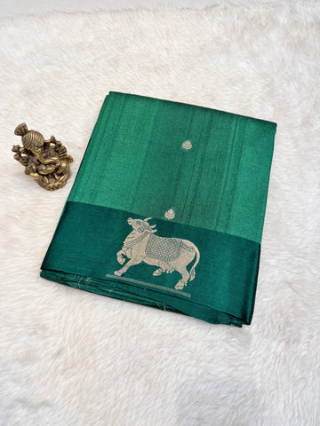 Pure Tussar Silk Designer Kamadhenu- Green