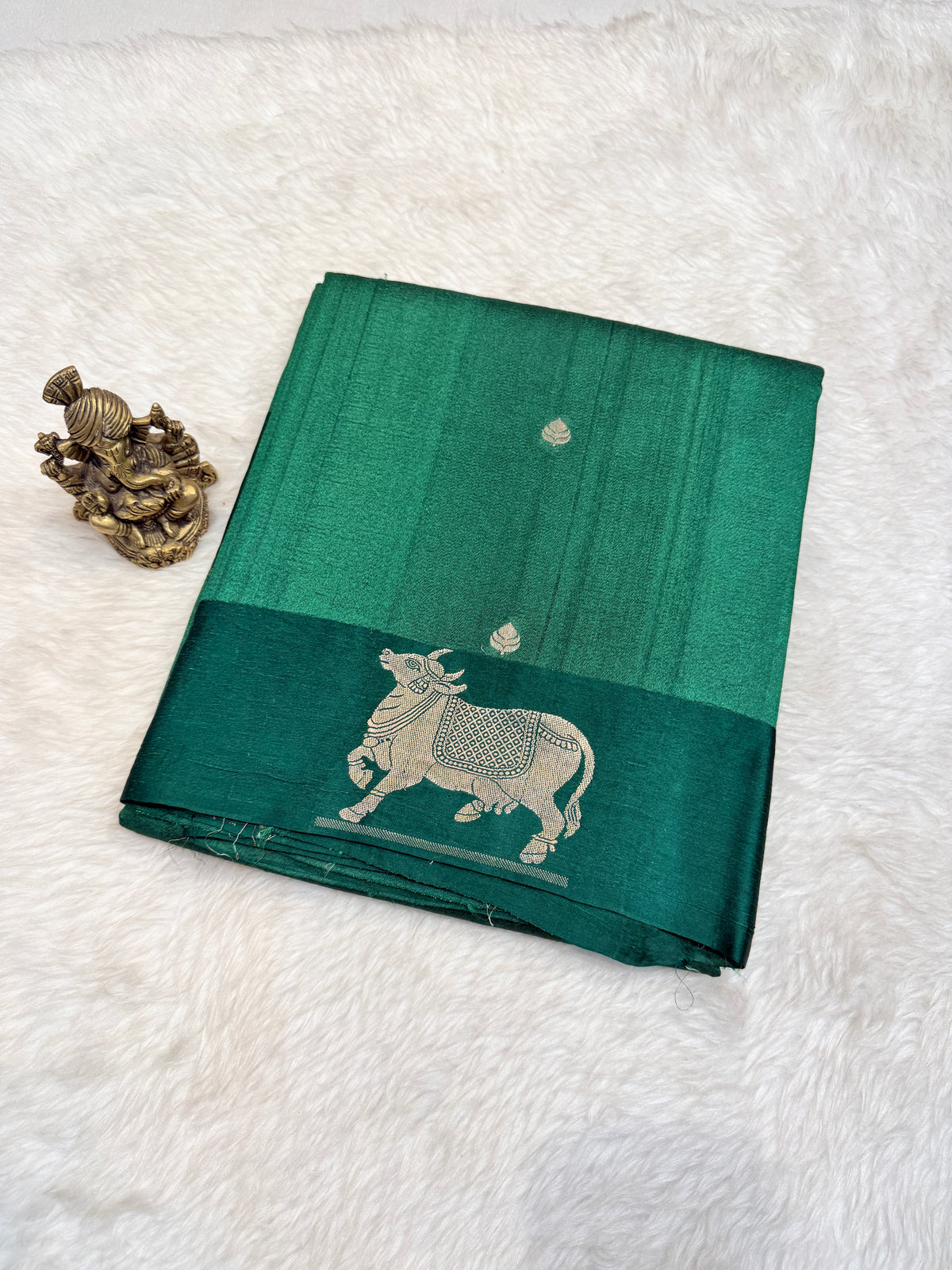 Pure Tussar Silk Designer Kamadhenu- Green