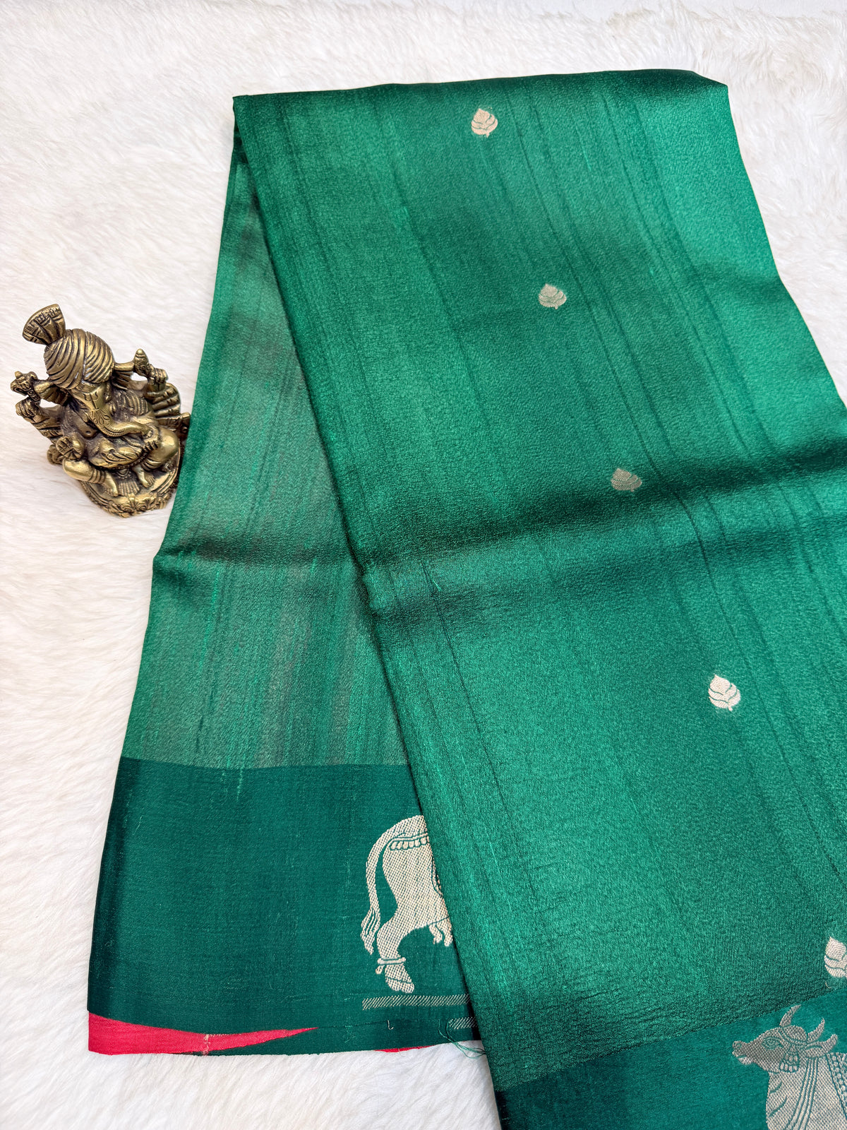 Pure Tussar Silk Designer Kamadhenu- Green