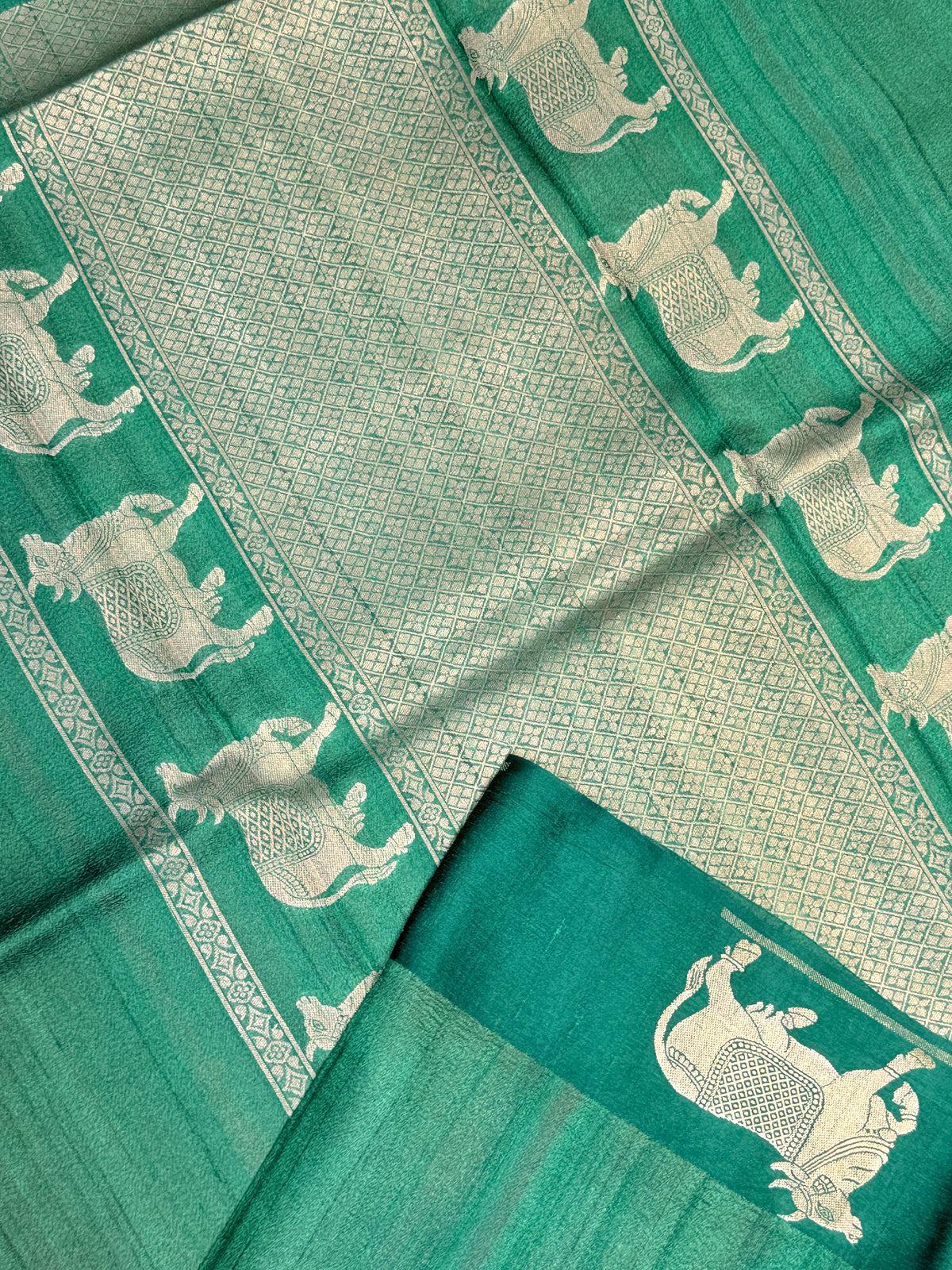 Pure Tussar Silk Designer Kamadhenu- Green