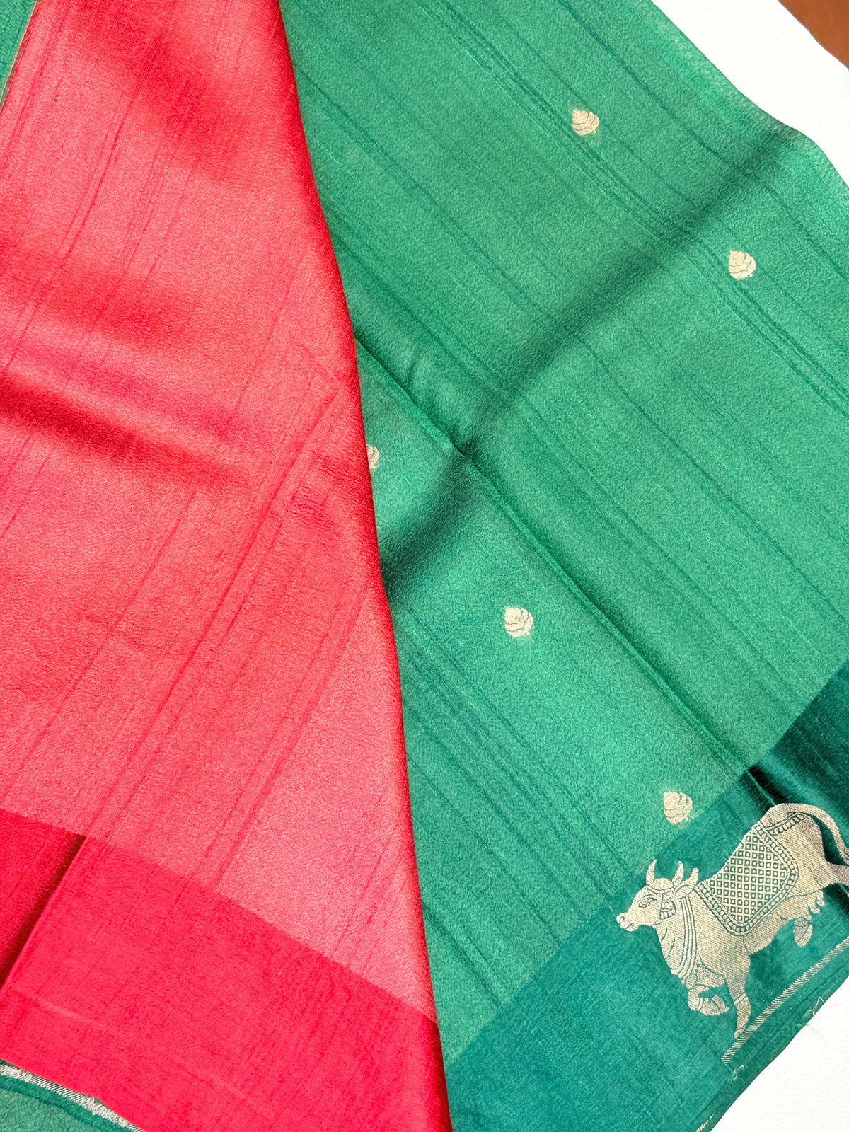 Pure Tussar Silk Designer Kamadhenu- Green