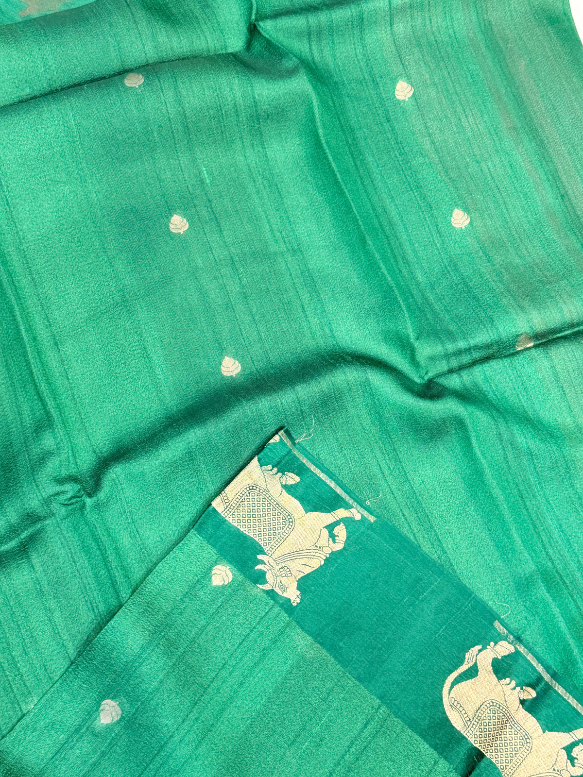 Pure Tussar Silk Designer Kamadhenu- Green