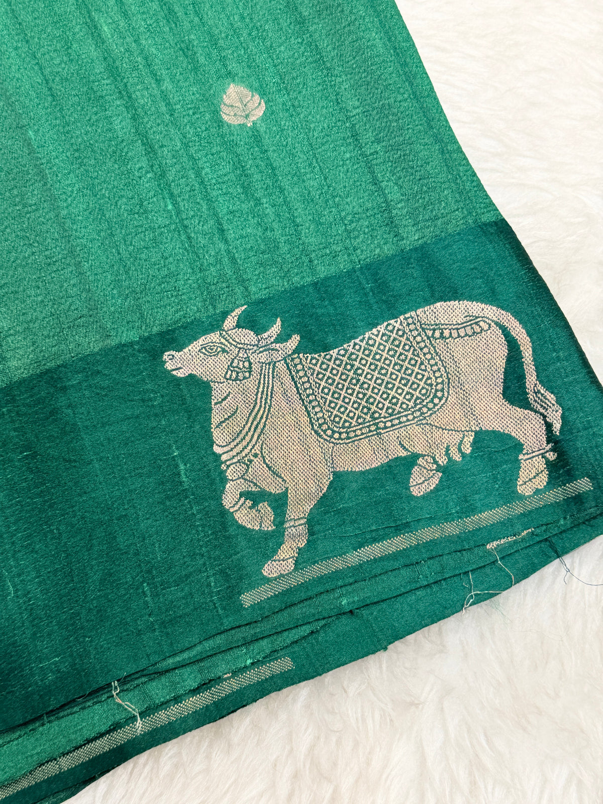 Pure Tussar Silk Designer Kamadhenu- Green