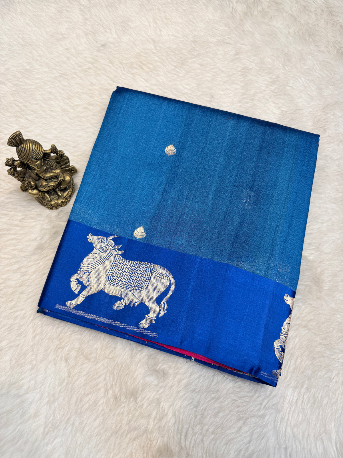 Pure Tussar Silk Designer Kamadhenu- Peacock Blue