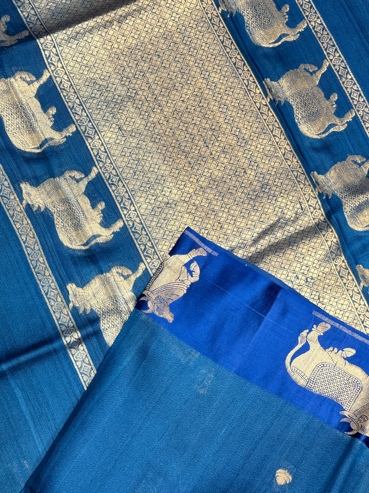 Pure Tussar Silk Designer Kamadhenu- Peacock Blue