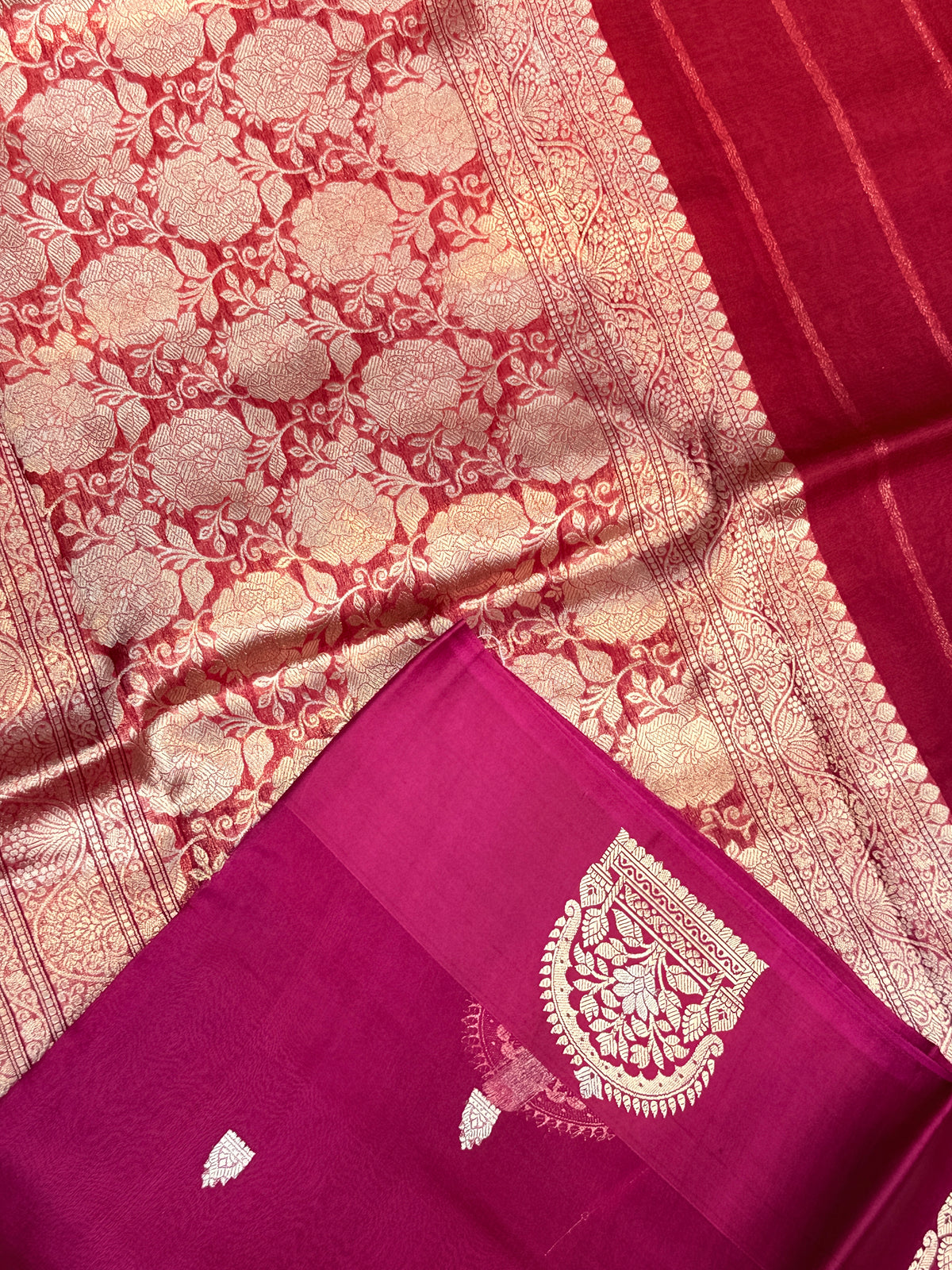 Pure Kora Banaras Silk -Magenta