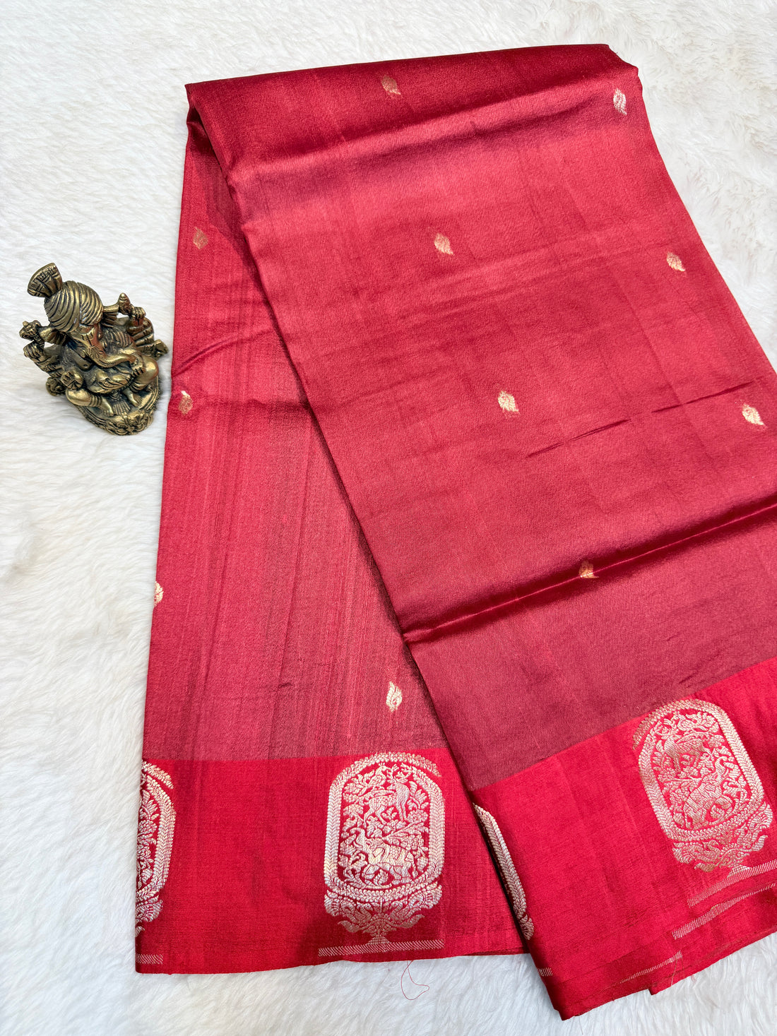 Pure Tussar Silk Designer -Maroon Red
