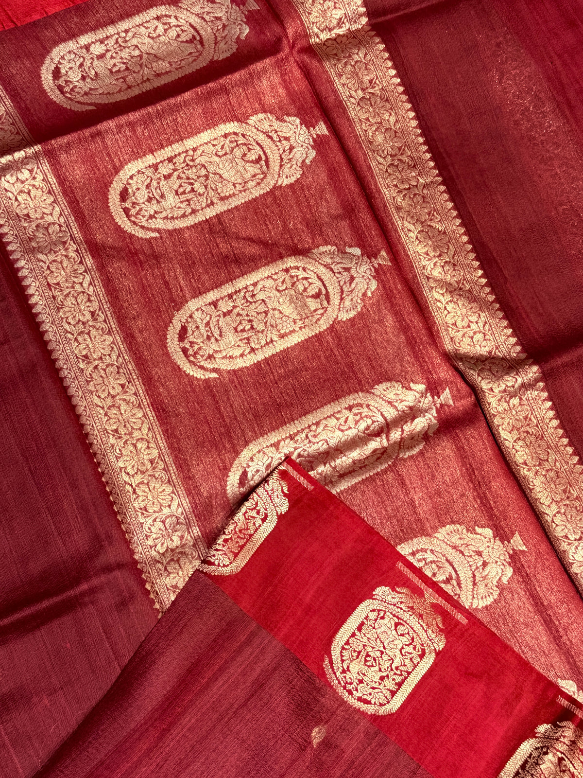 Pure Tussar Silk Designer -Maroon Red