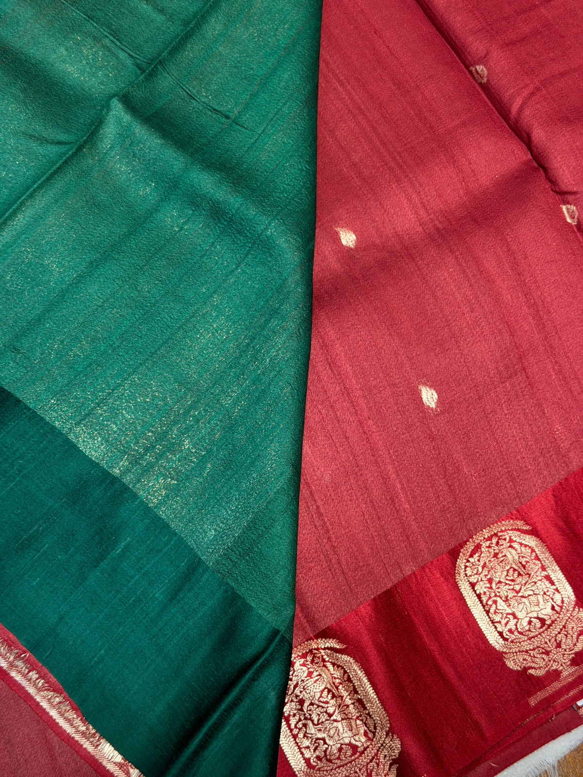 Pure Tussar Silk Designer -Maroon Red
