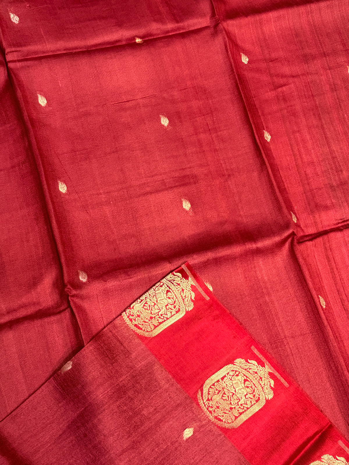 Pure Tussar Silk Designer -Maroon Red