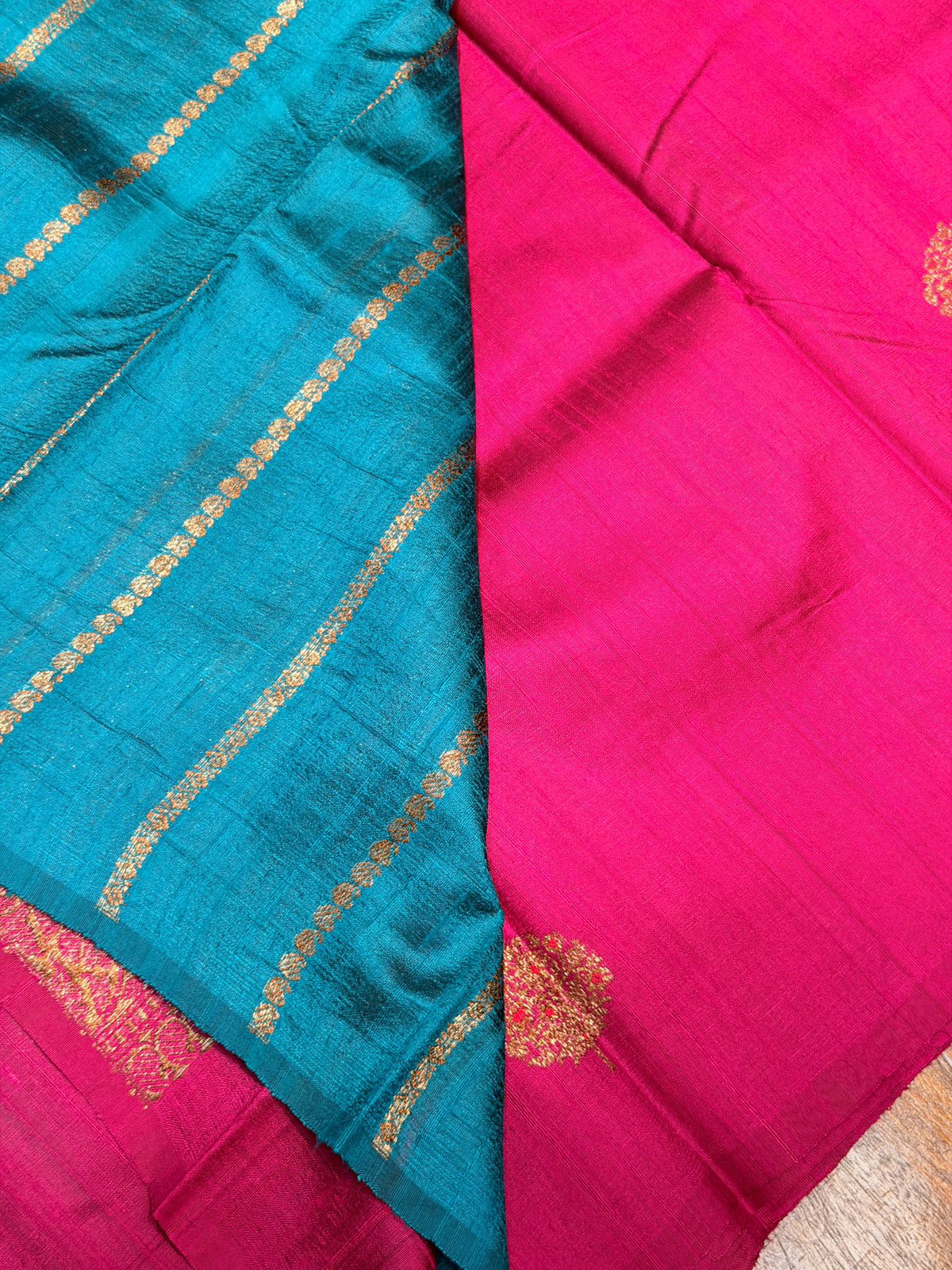 Pure Tussar Banaras Zari Butta- Rani Pink