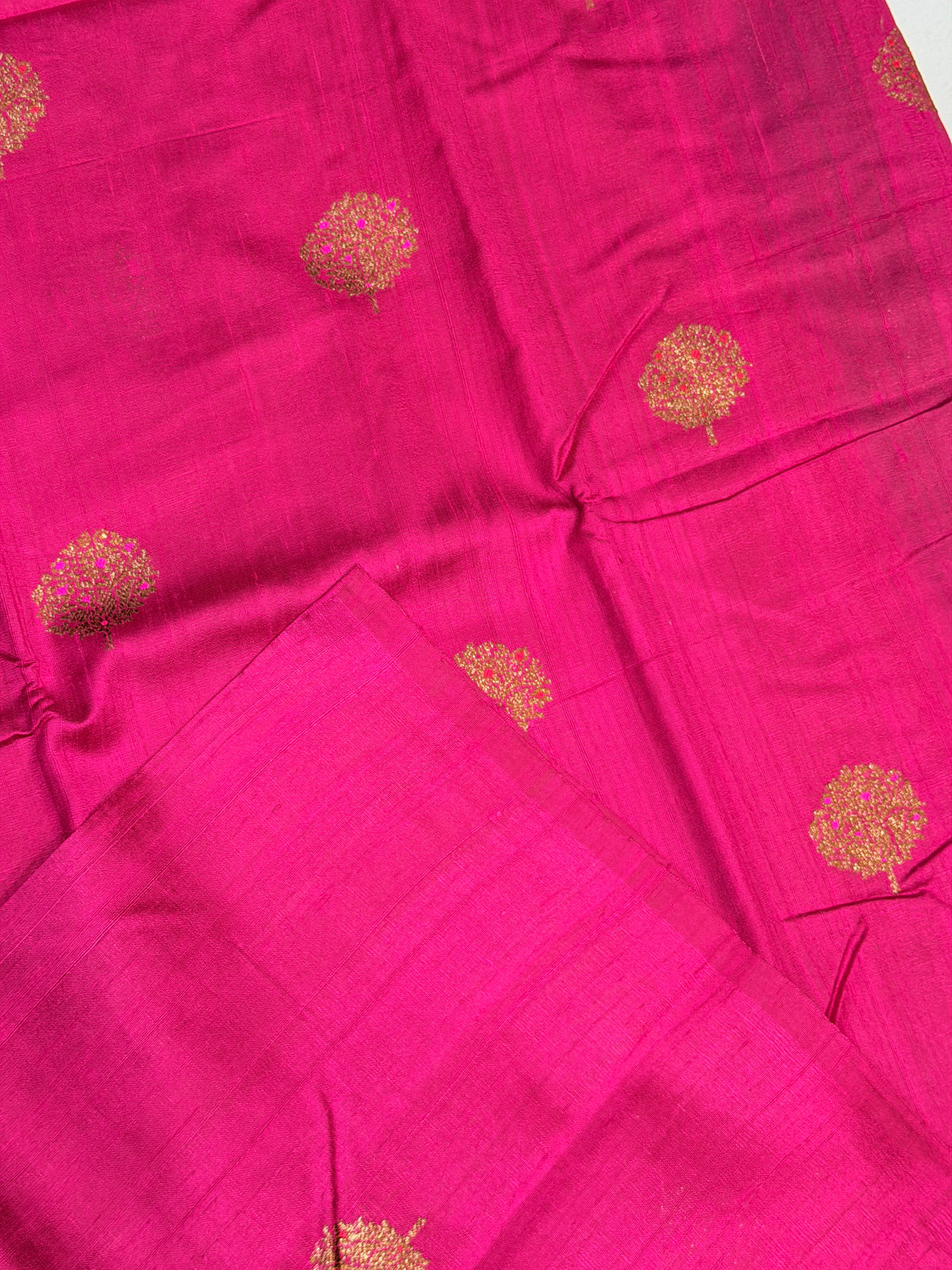 Pure Tussar Banaras Zari Butta- Rani Pink