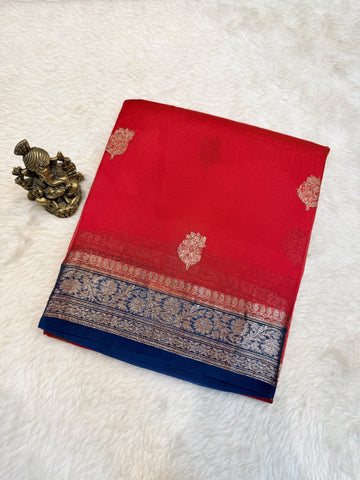 Pure Kora Banaras Silk Contrast - Red
