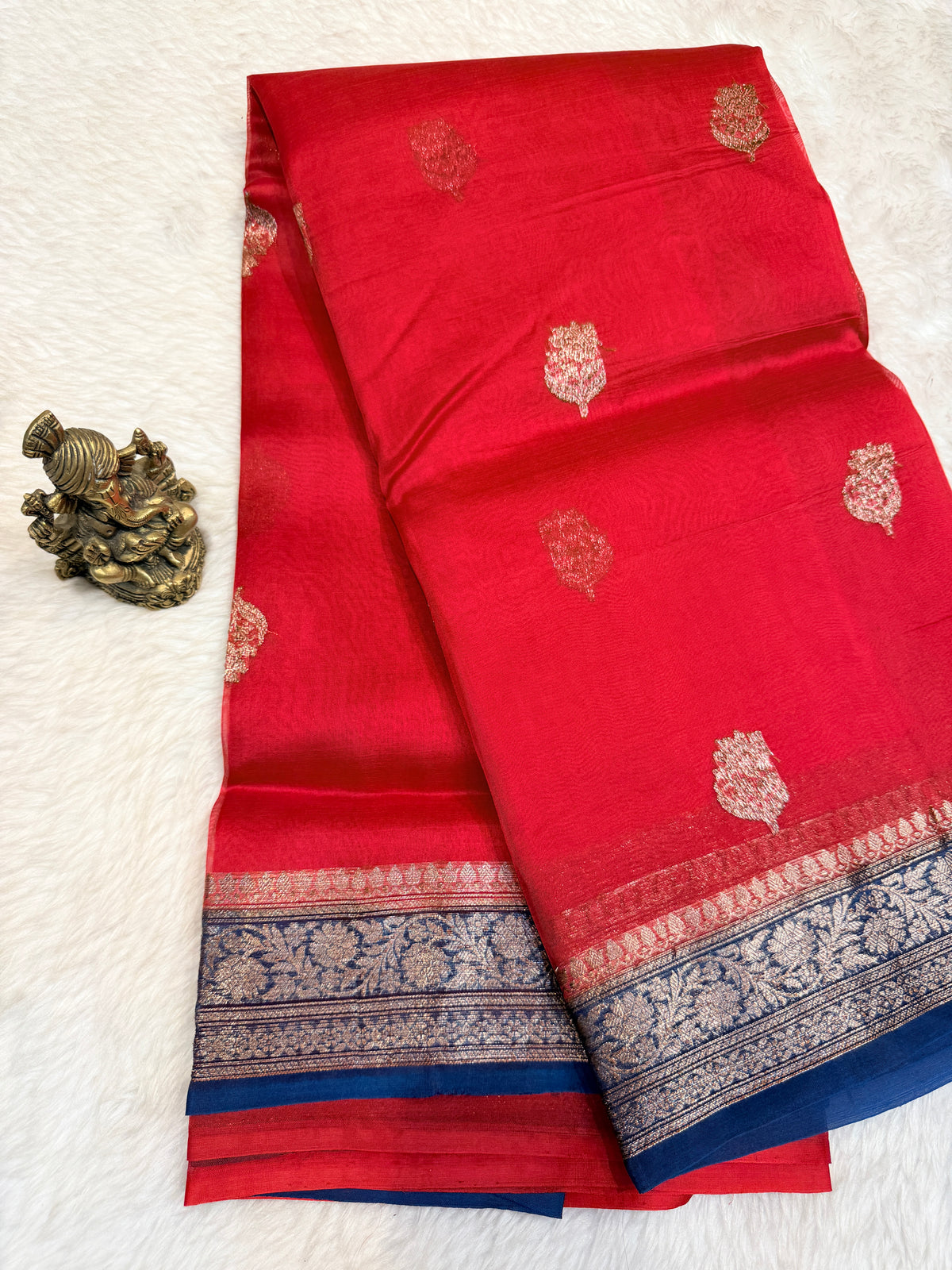 Pure Kora Banaras Silk Contrast - Red