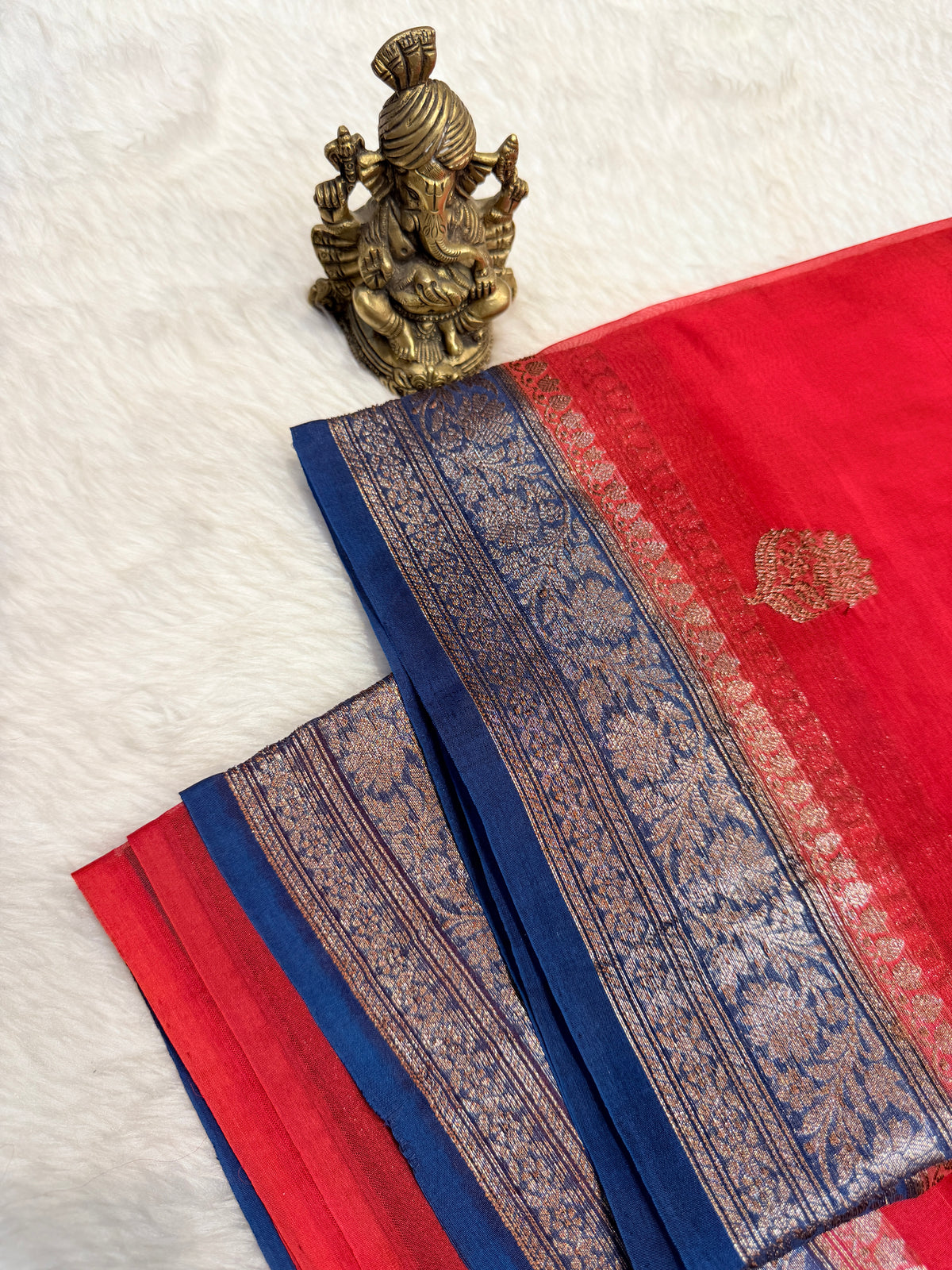 Pure Kora Banaras Silk Contrast - Red