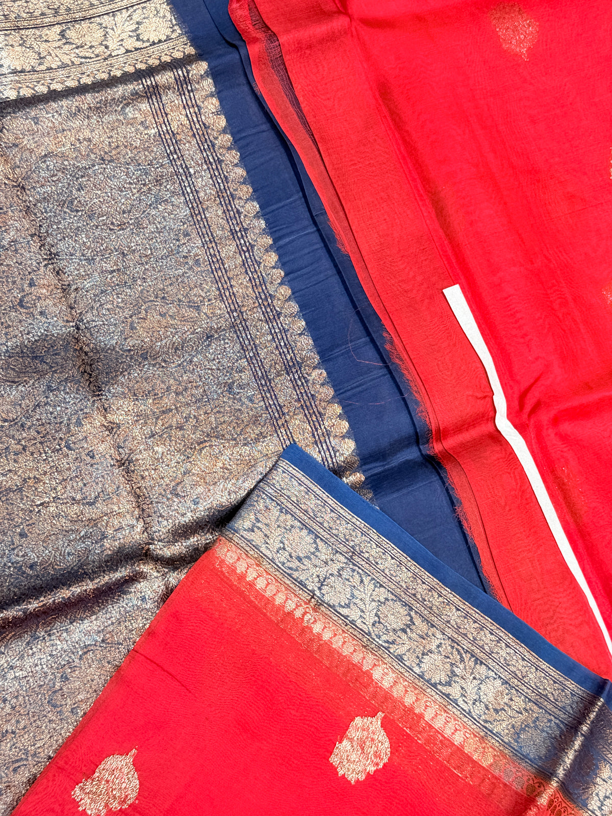 Pure Kora Banaras Silk Contrast - Red