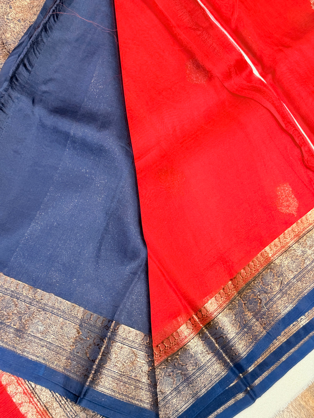 Pure Kora Banaras Silk Contrast - Red